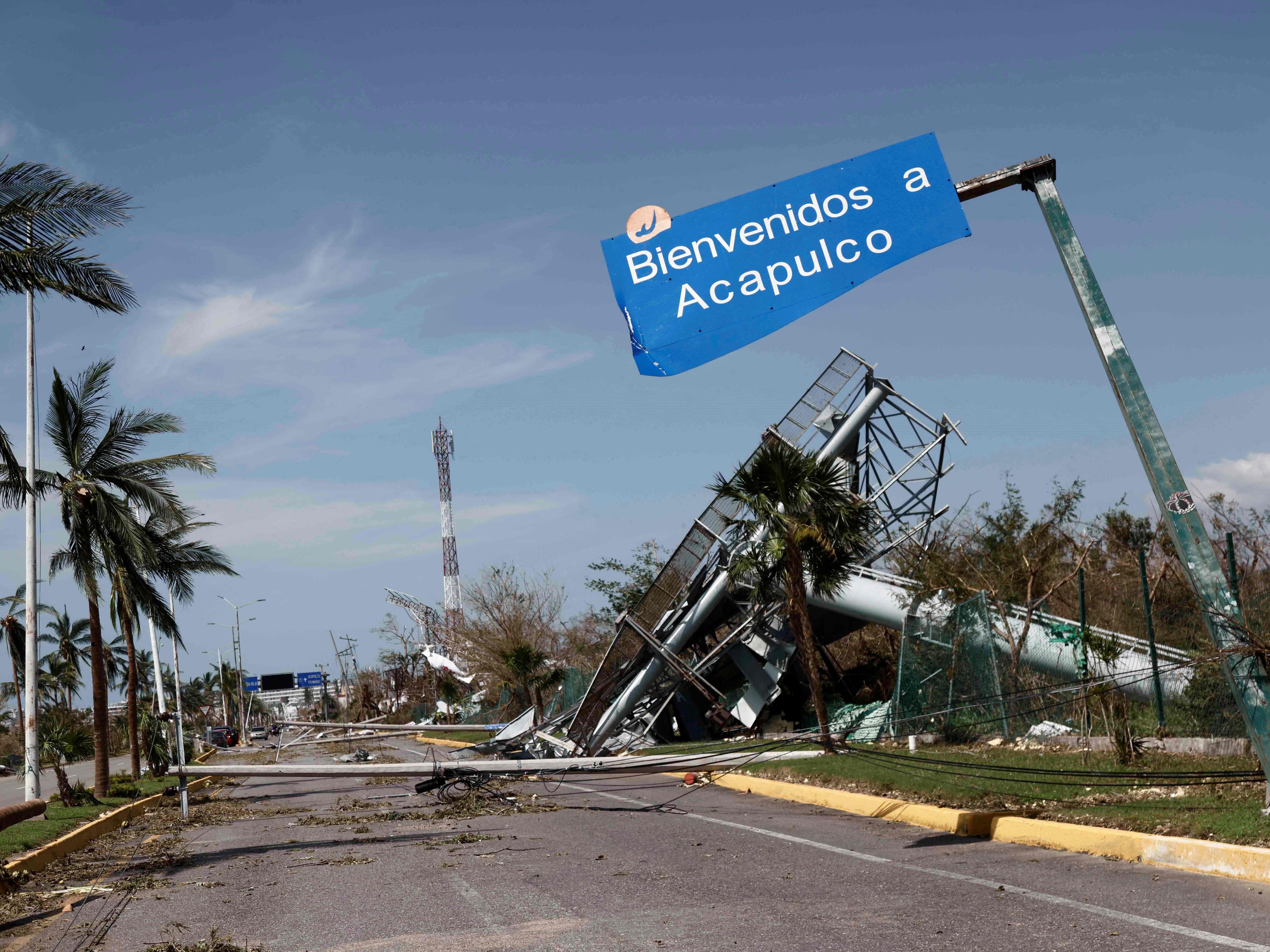 View of the desctruction left by the passage of Hurricante Otis outside the Acapulco's International Airport in Acapulco, Mexico on October 27, 2023