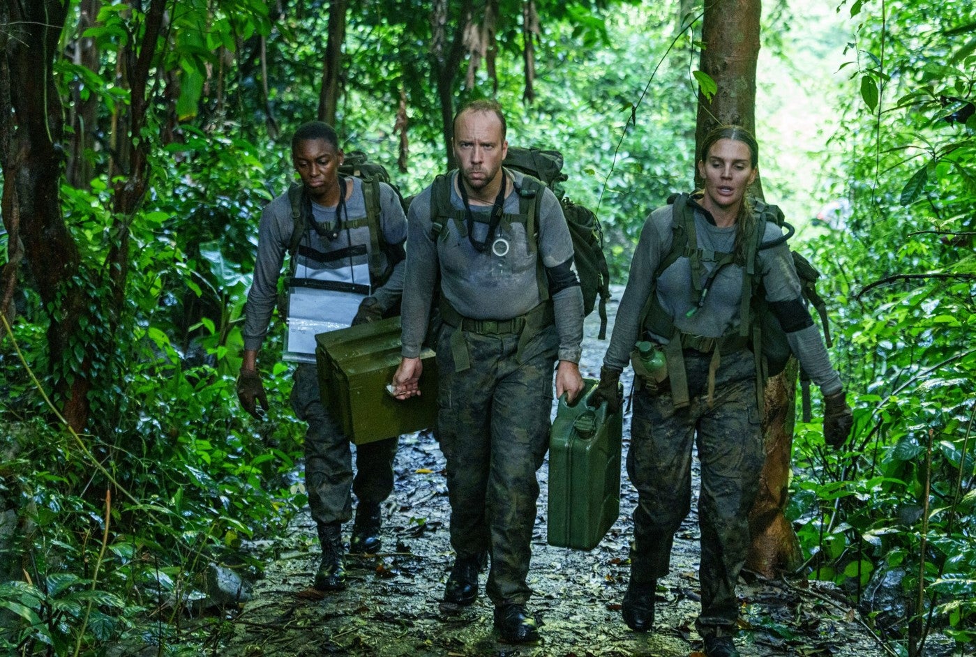 Hancock doing jungle navigation with his fellow contestants