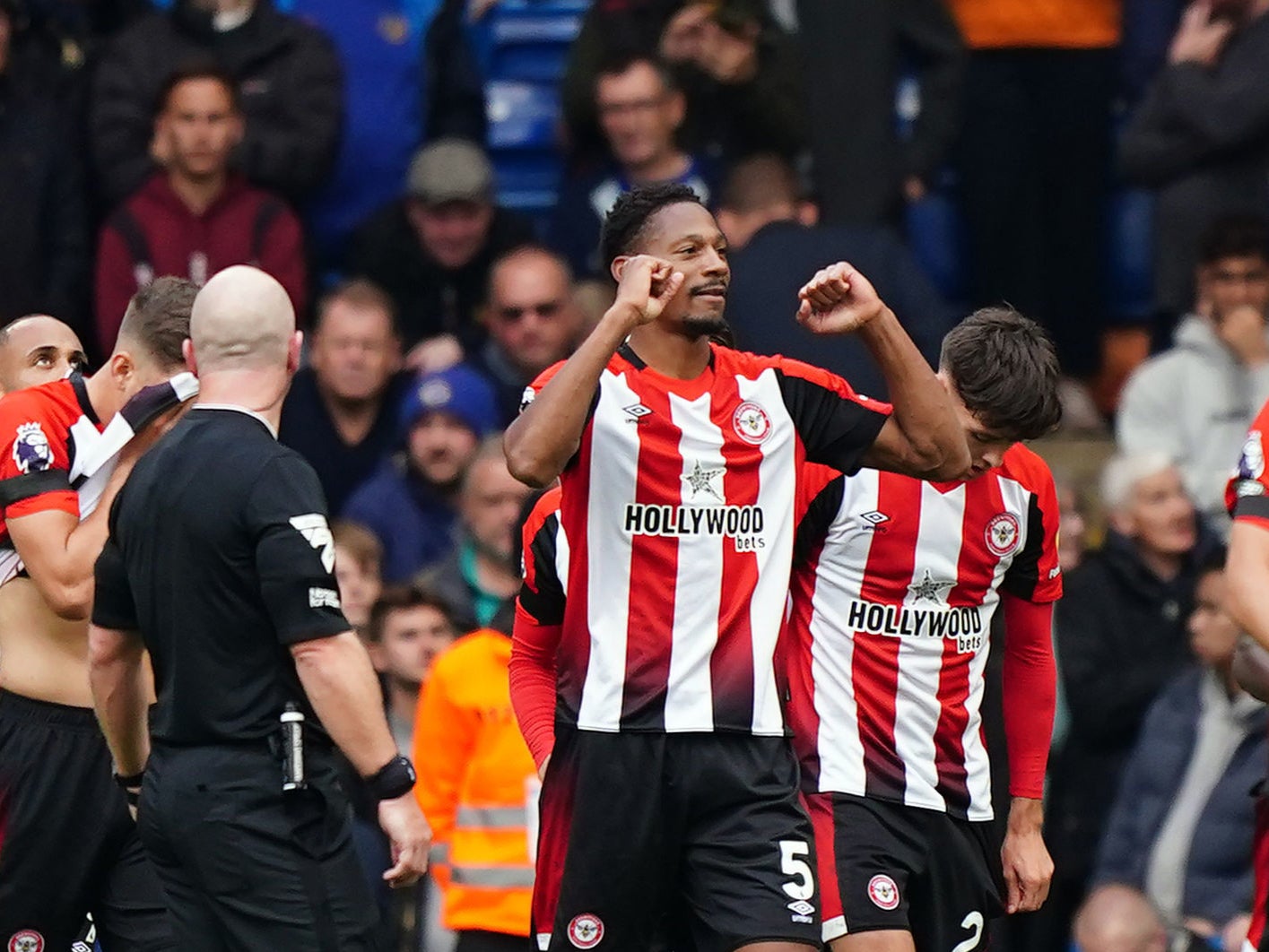 Brentford players celebrate their opening goal