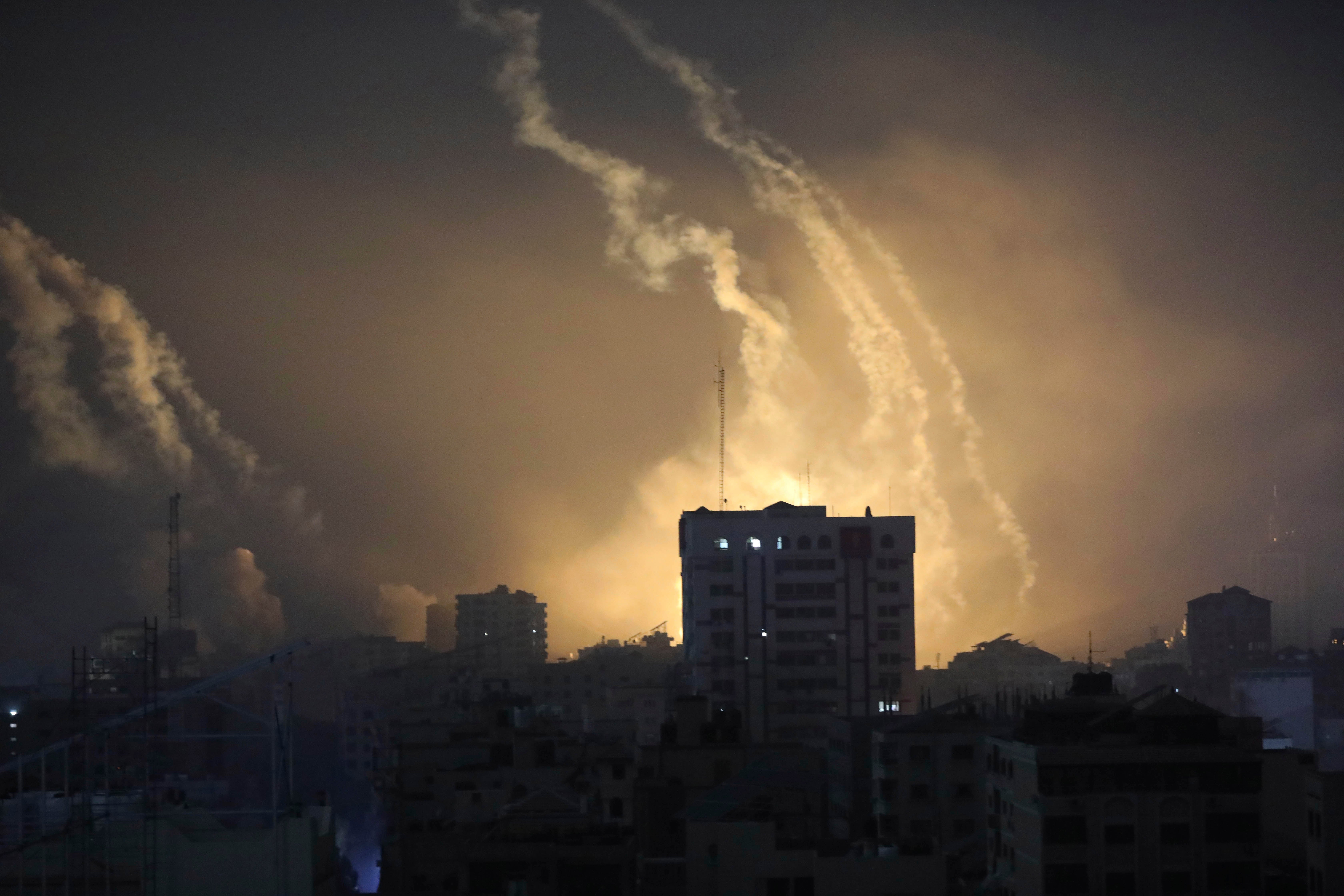 Smoke and explosions caused by Israeli bombardment in the northern Gaza Strip