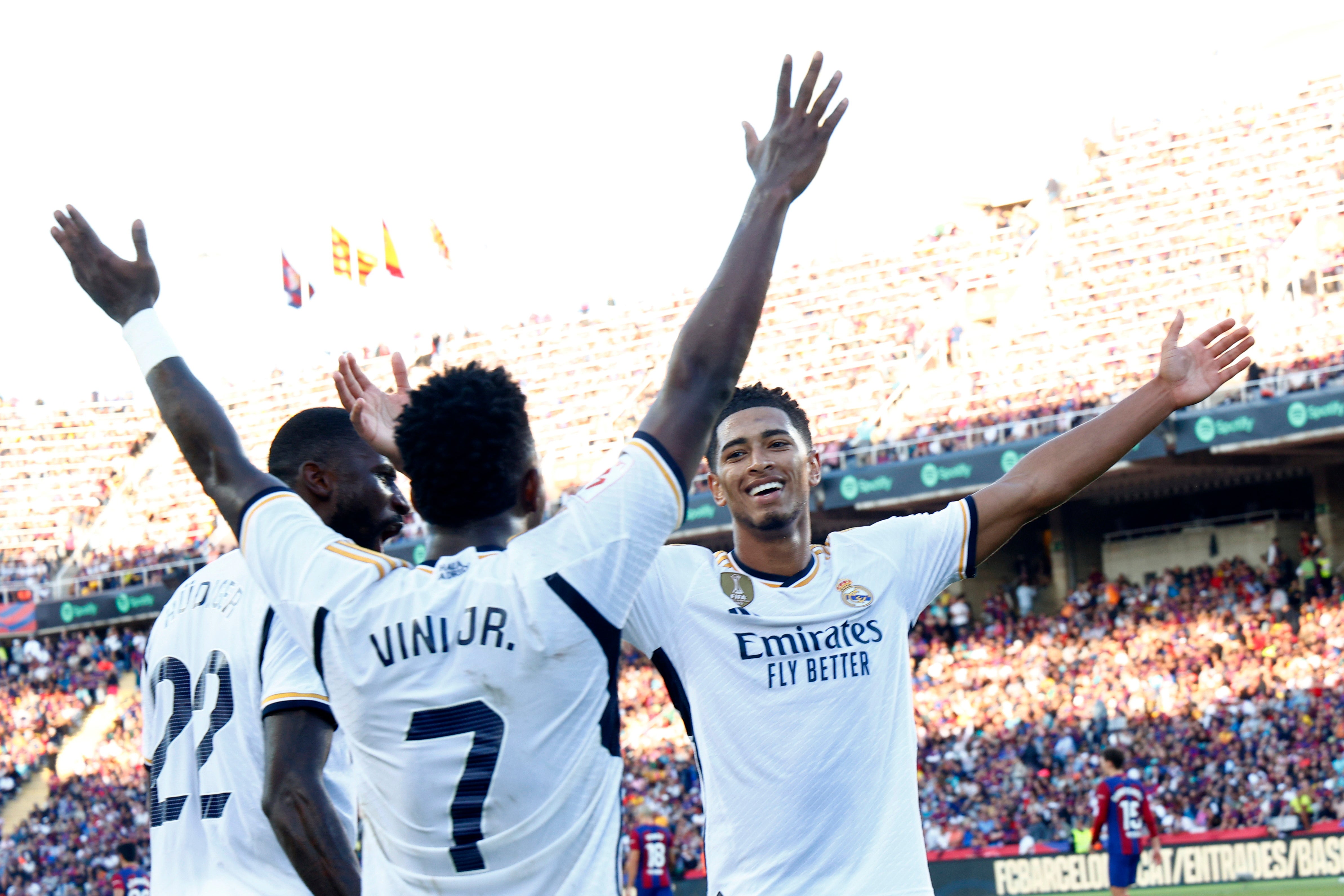 Bellingham celebrates after winning the Clasico for Real Madrid