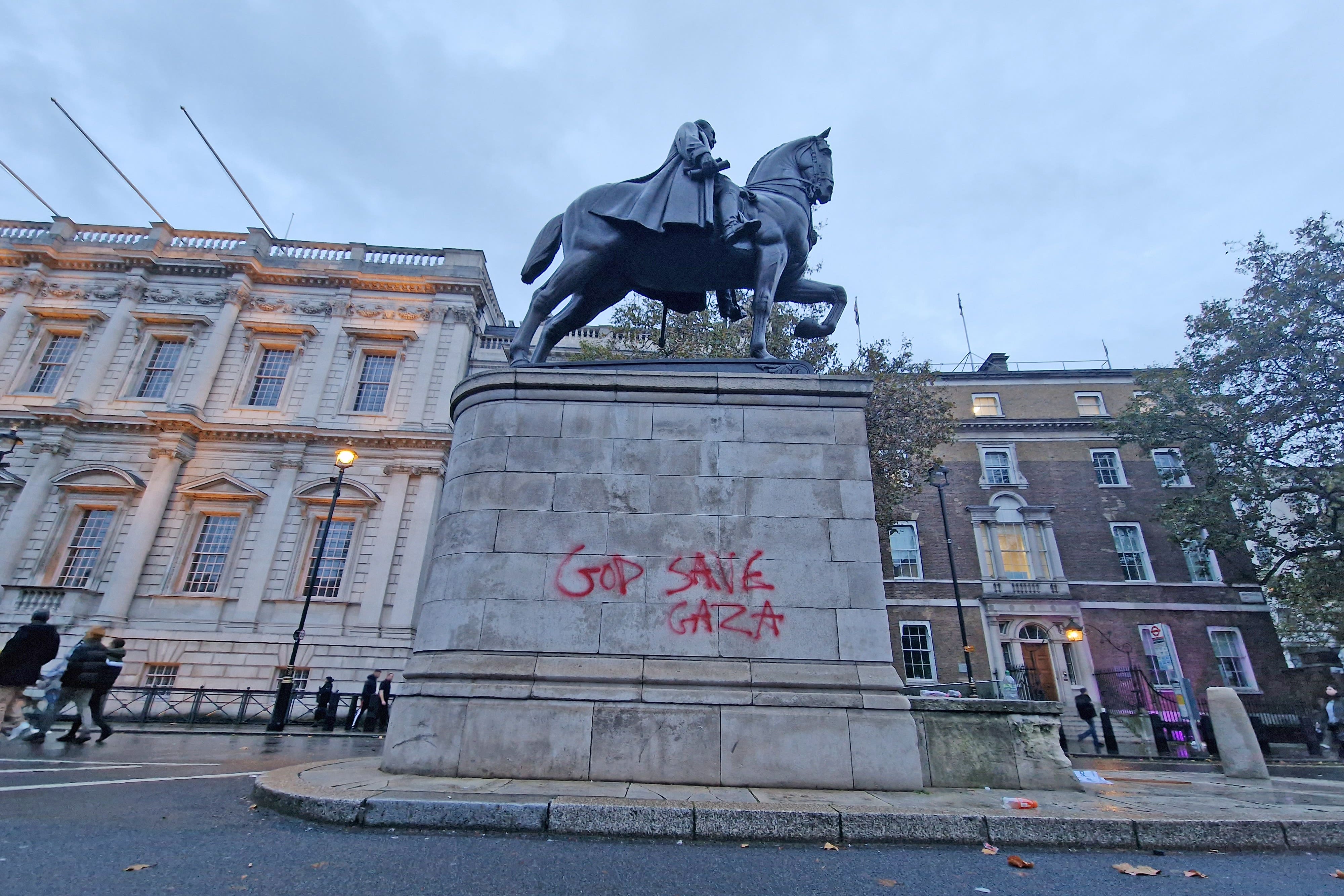 Graffiti on the Field Marshal Earl Haig Memorial (Jamie Lashmar/PA)