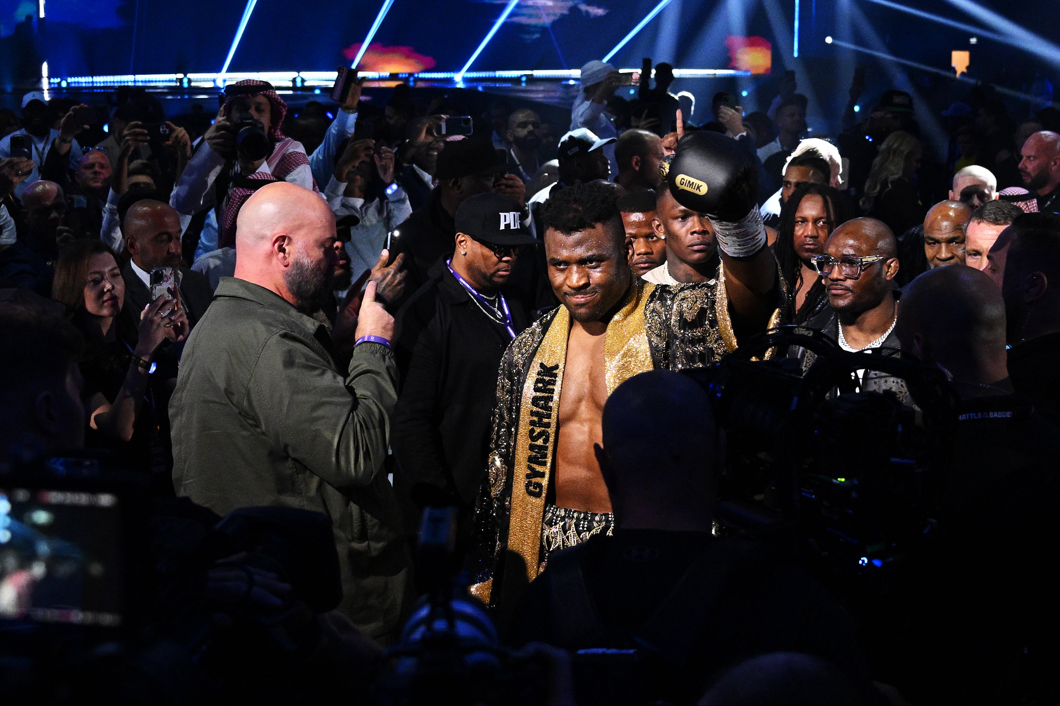 Francis Ngannou arrives at the ring in Saudi Arabia