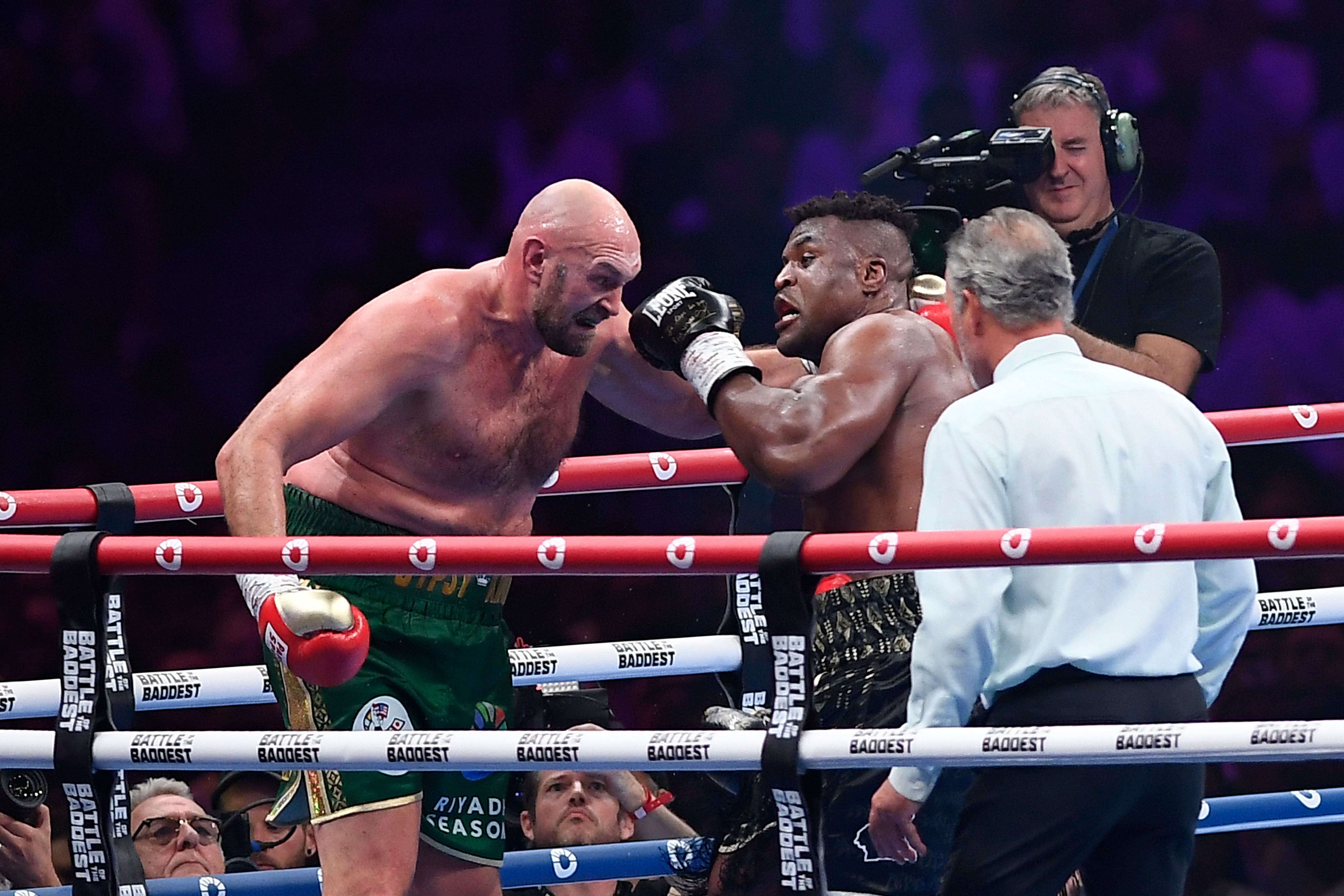 Tyson Fury (left) struggled badly against Francis Ngannou (Yazeed Aldhawaihi/AP)