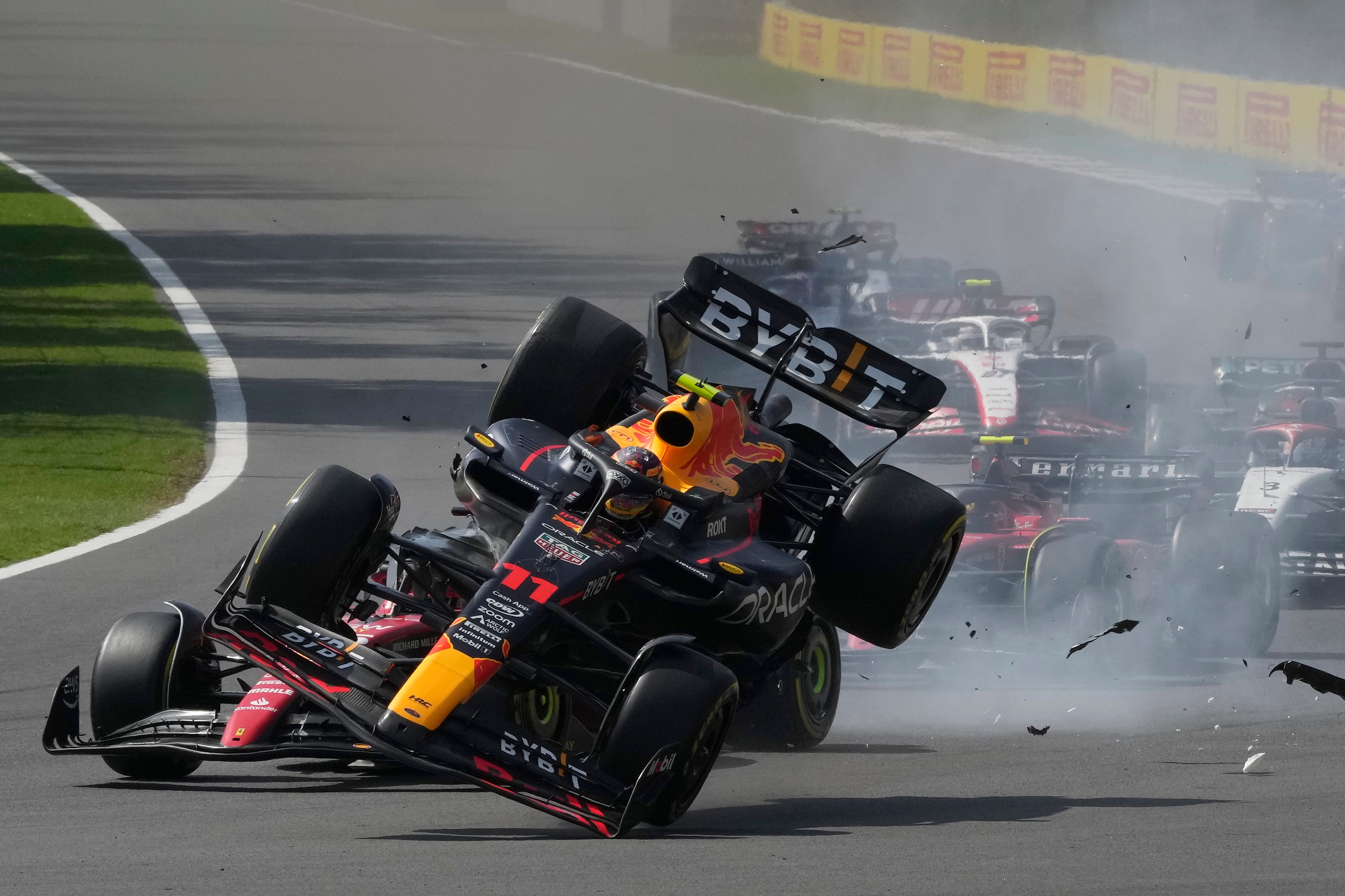 Sergio Perez crashed out in Mexico (Fernando Llano/AP)