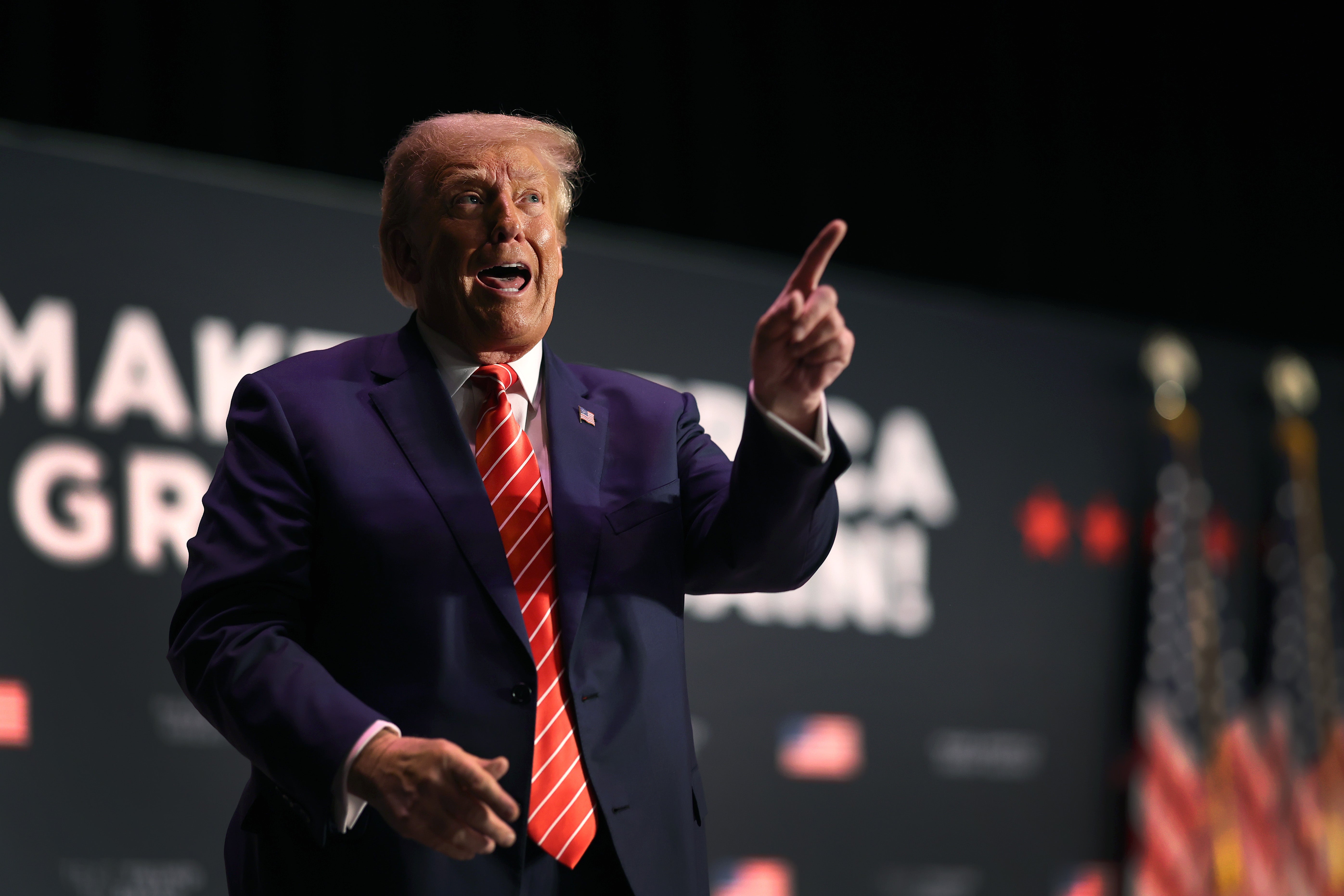 Republican presidential candidate former US president Donald Trump hosts a campaign event at the Orpheum Theater on 29 October 2023 in Sioux City, Iowa