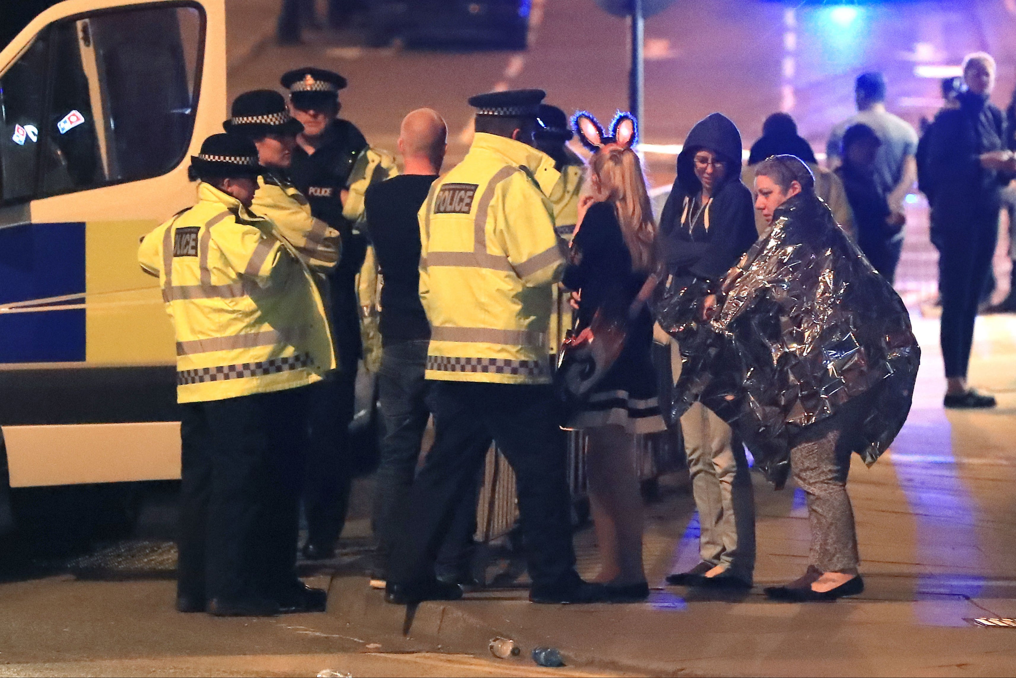 Police at the Manchester Arena at the end of a concert by US star Ariana Grande