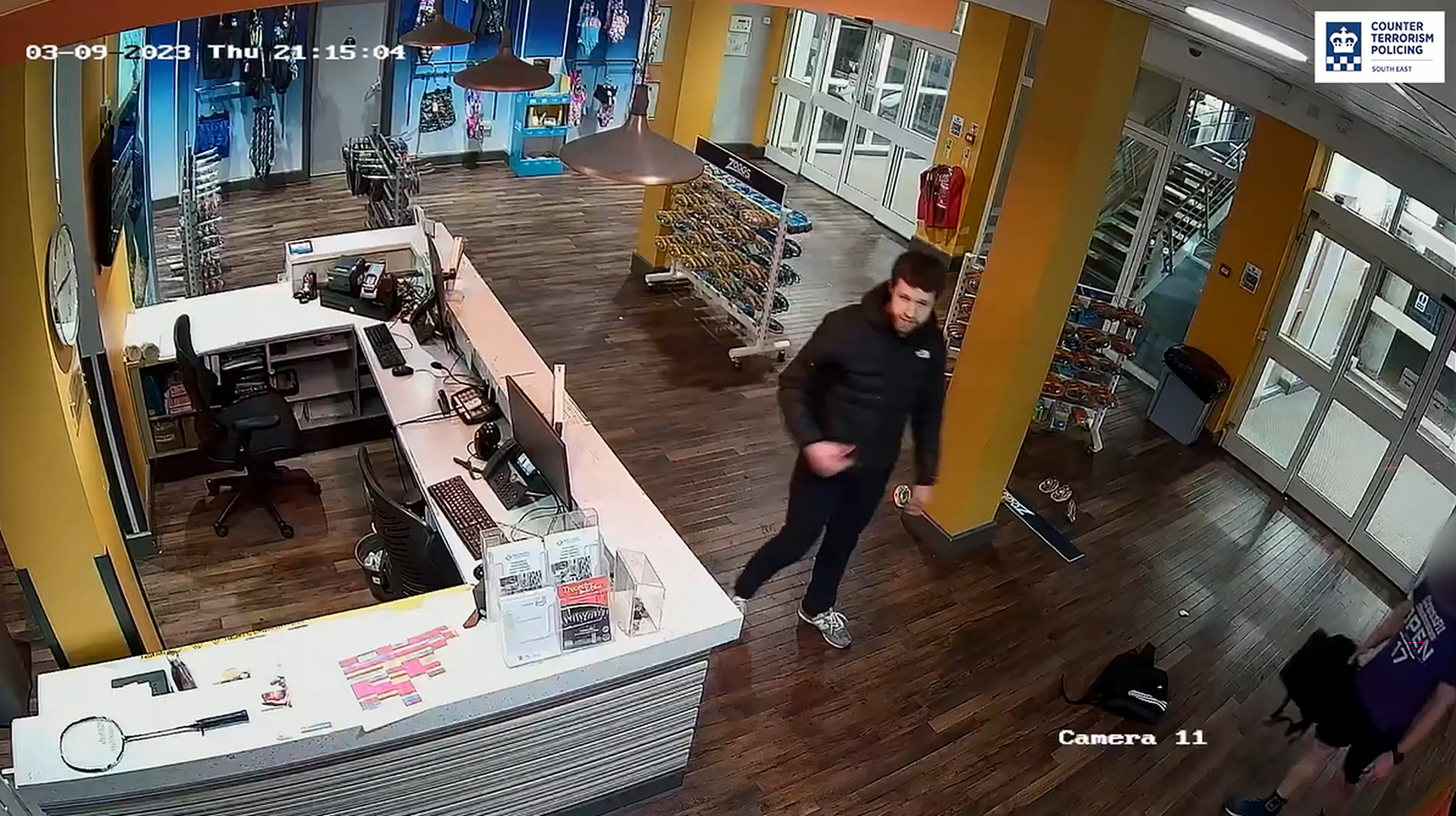 Joshua Bowles in the reception area of the leisure centre during the attack