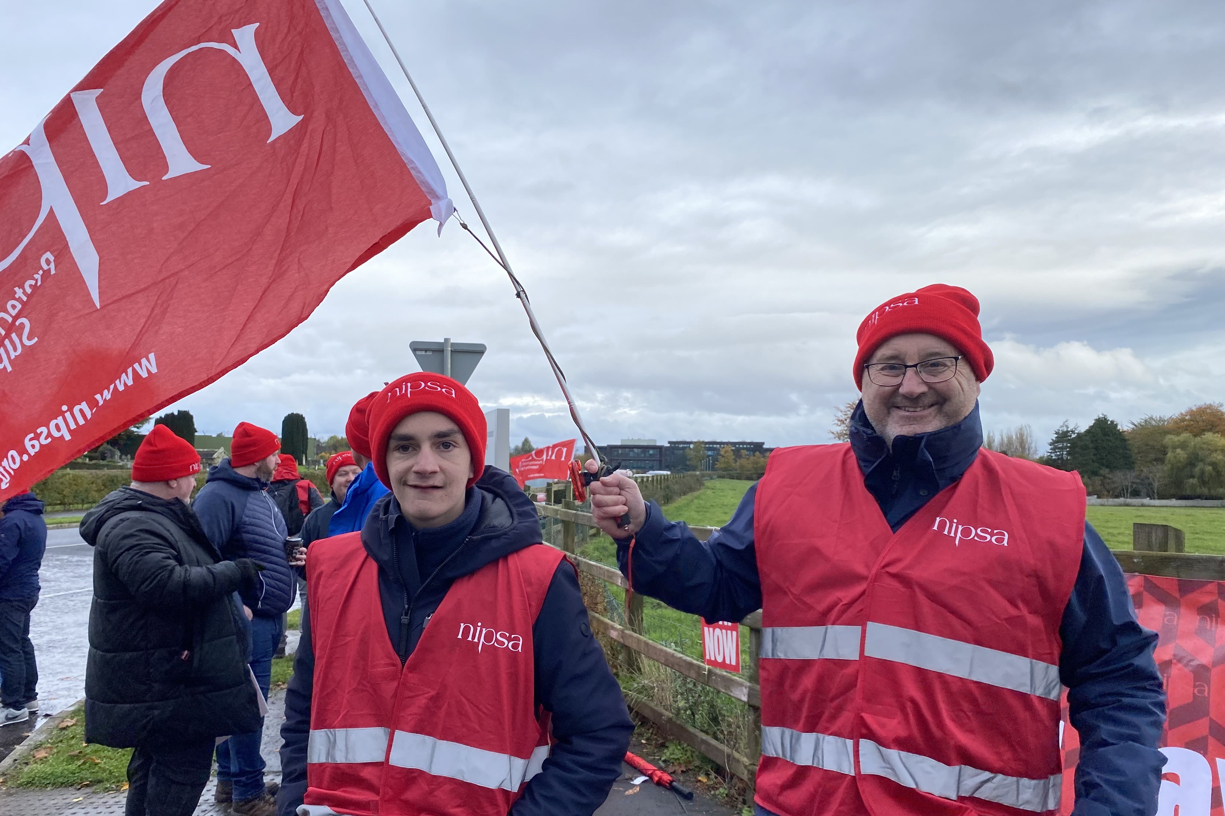 A picket line outside the entrance to Northern Ireland Department for Agriculture, Environment and Rural Affair’s building (Nipsa/PA)