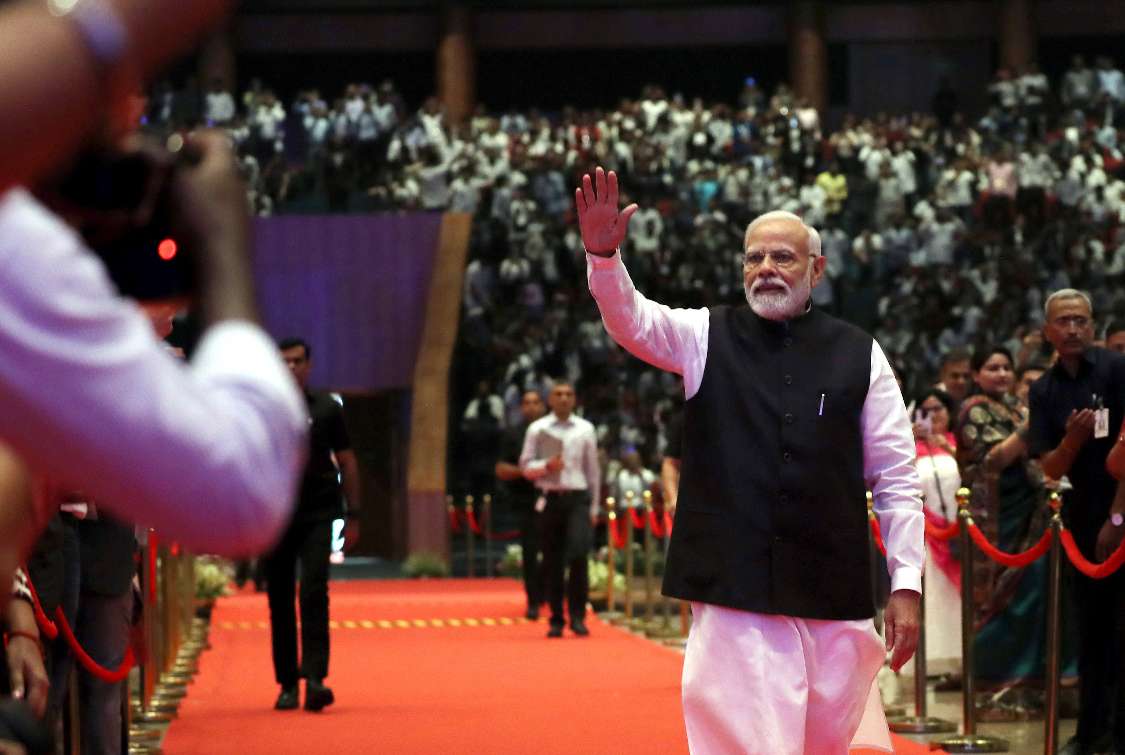 Indian Prime Minister Narendra Modi attends the inaugural ceremony of the 7th edition of the India Mobile Congress (IMC) in New Delhi