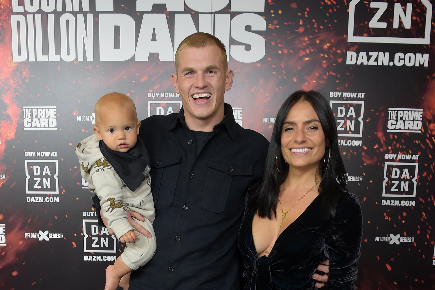 Machado Garry with his son Leo and wife Layla