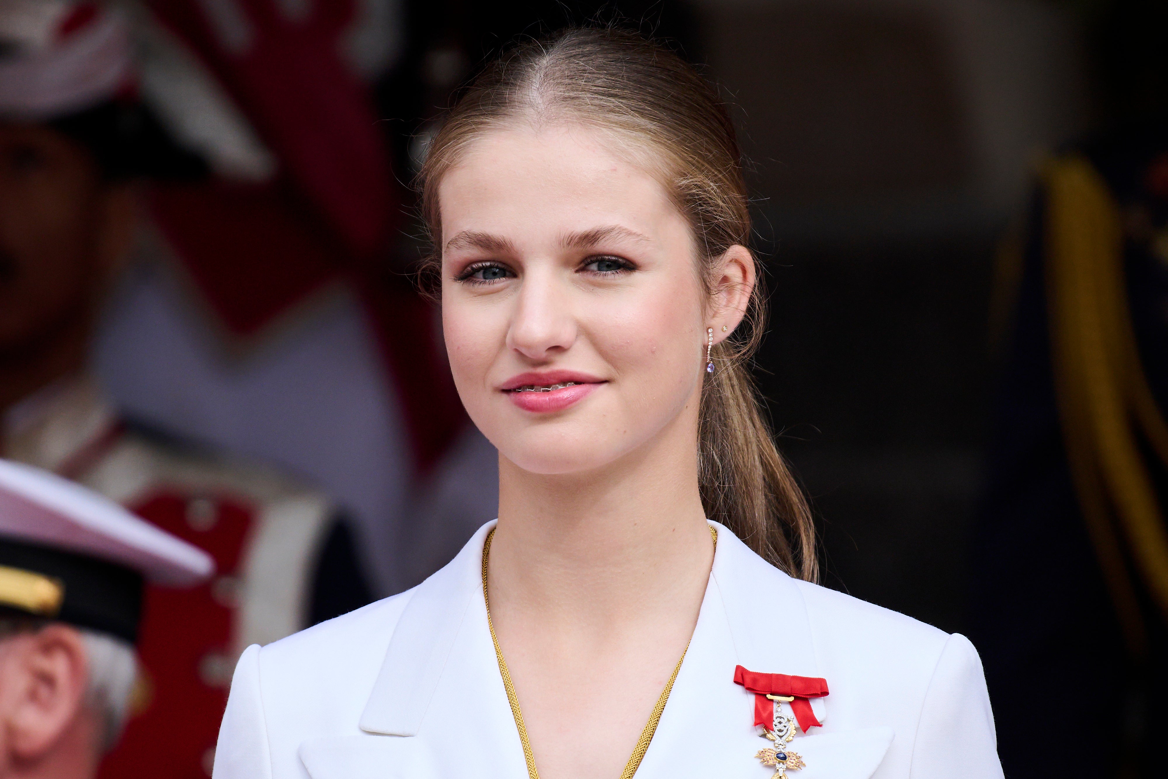 Princess Leonor of Spain watches a military parade after sealing her place as the country’s future queen