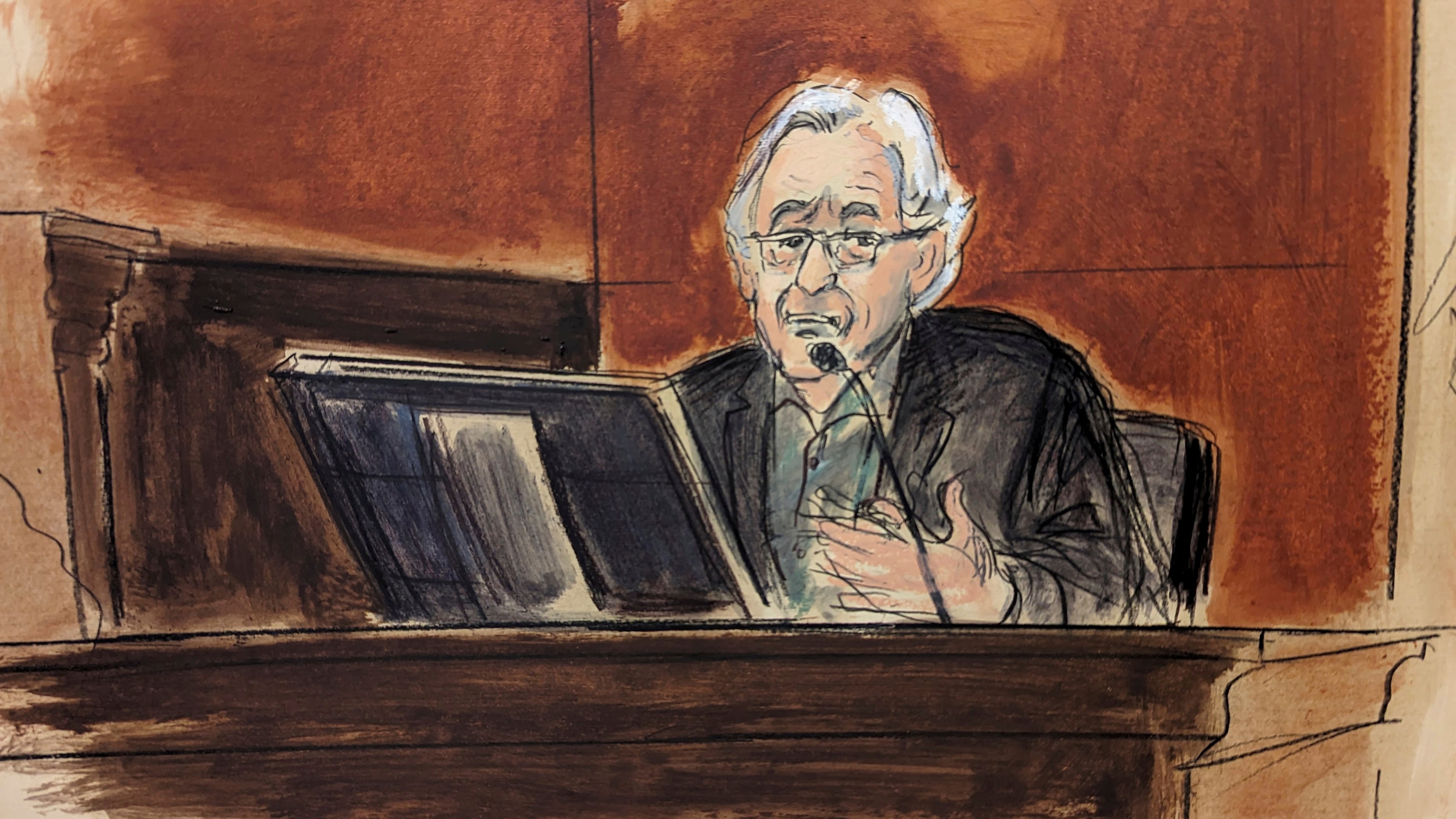 A courtroom sketch of De Niro’s testimony earlier this week