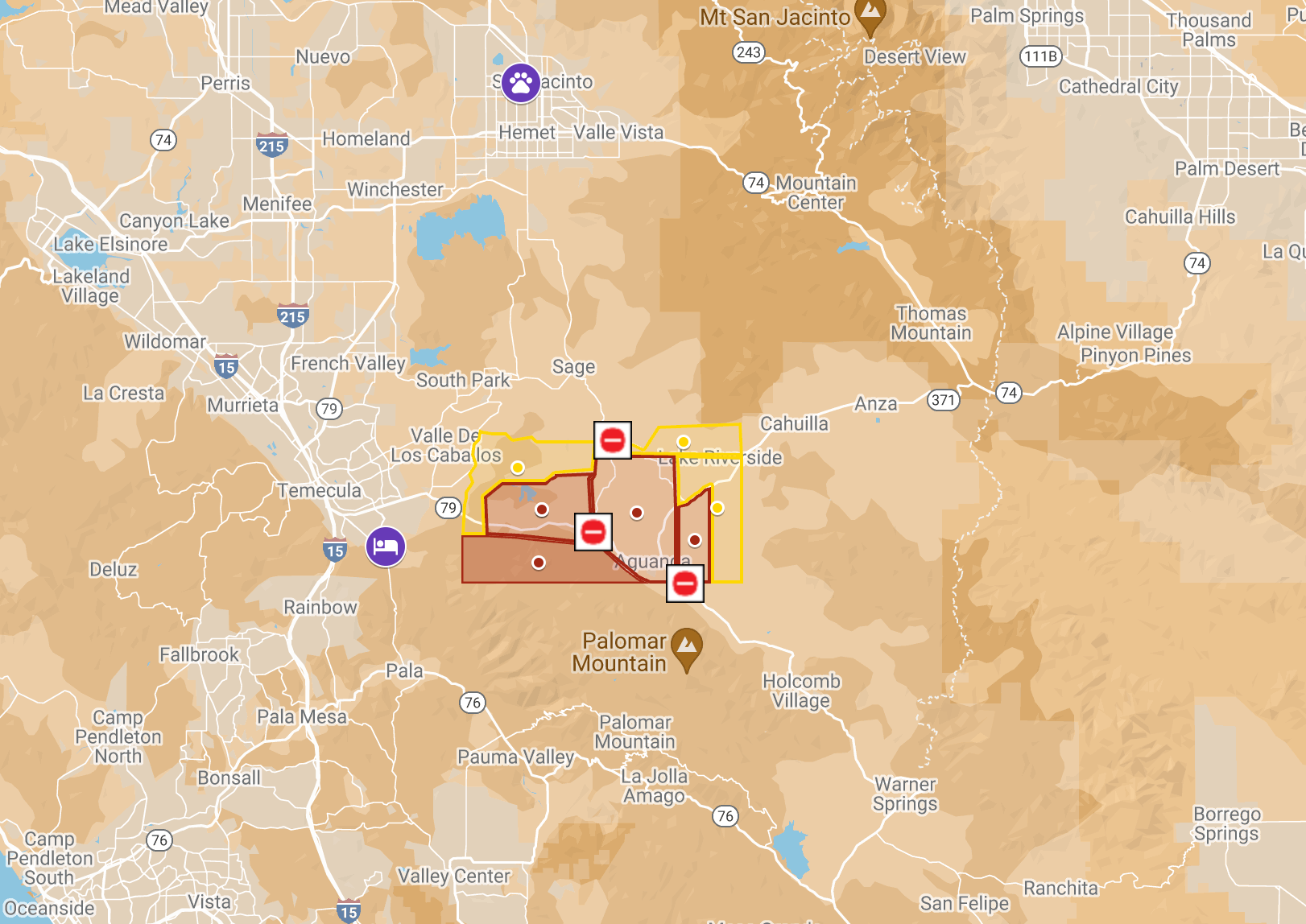 The fire’s evacuation zone in southern California