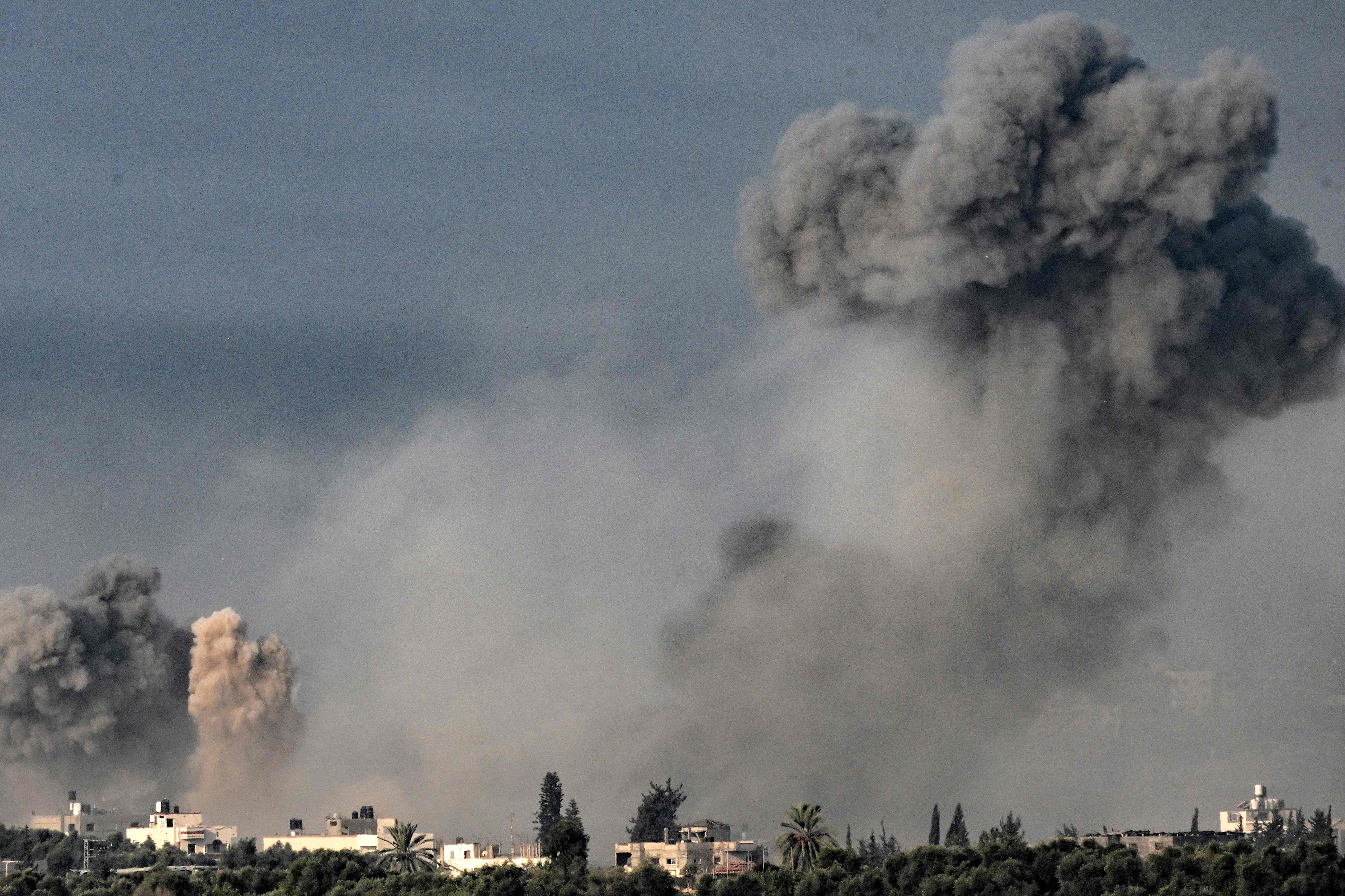 Smoke plumes billowing during Israeli bombardment in Gaza