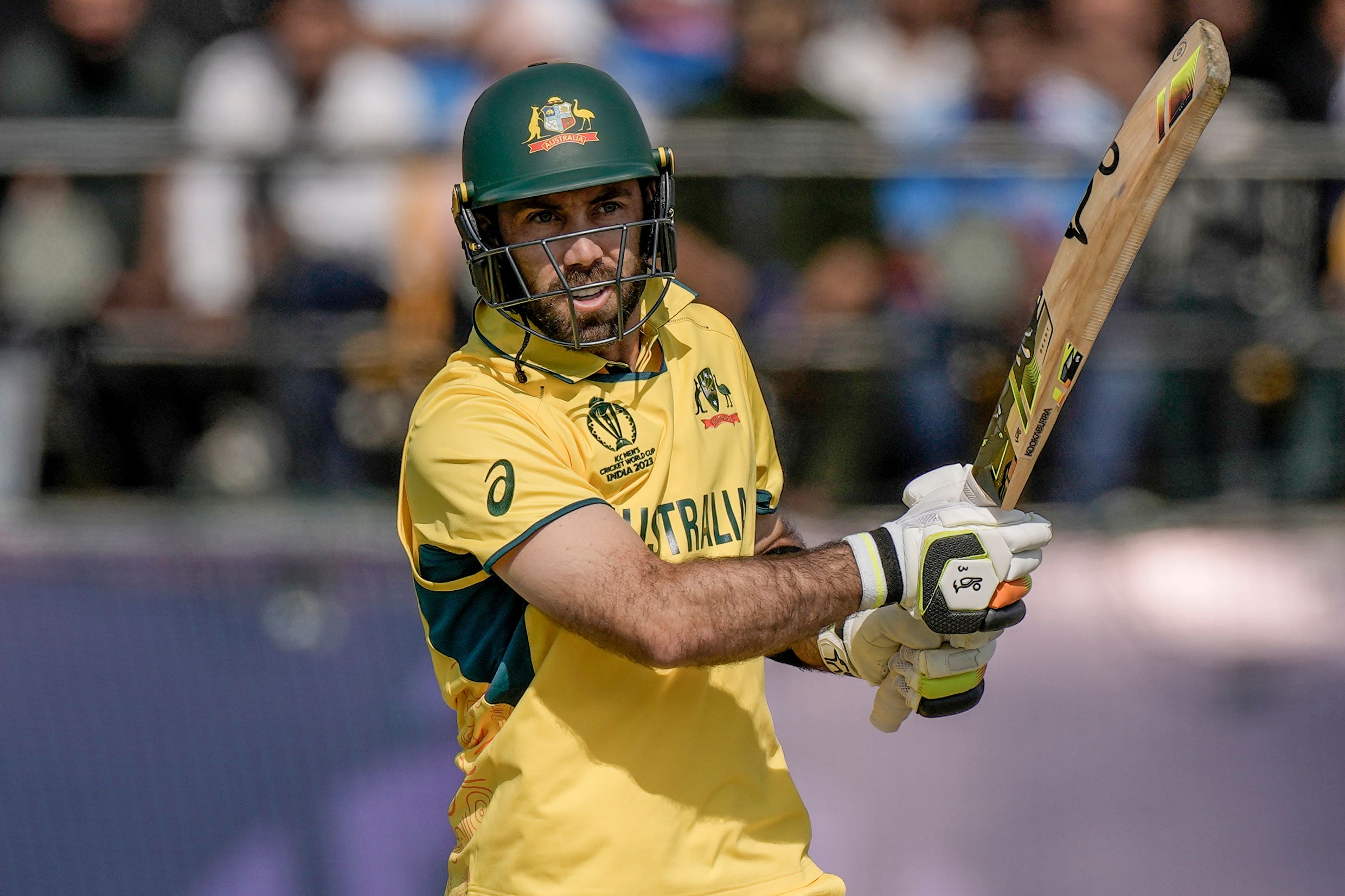 Glenn Maxwell will miss Australia’s World Cup clash with England after falling off a golf cart (Ashwini Bhatia/AP)