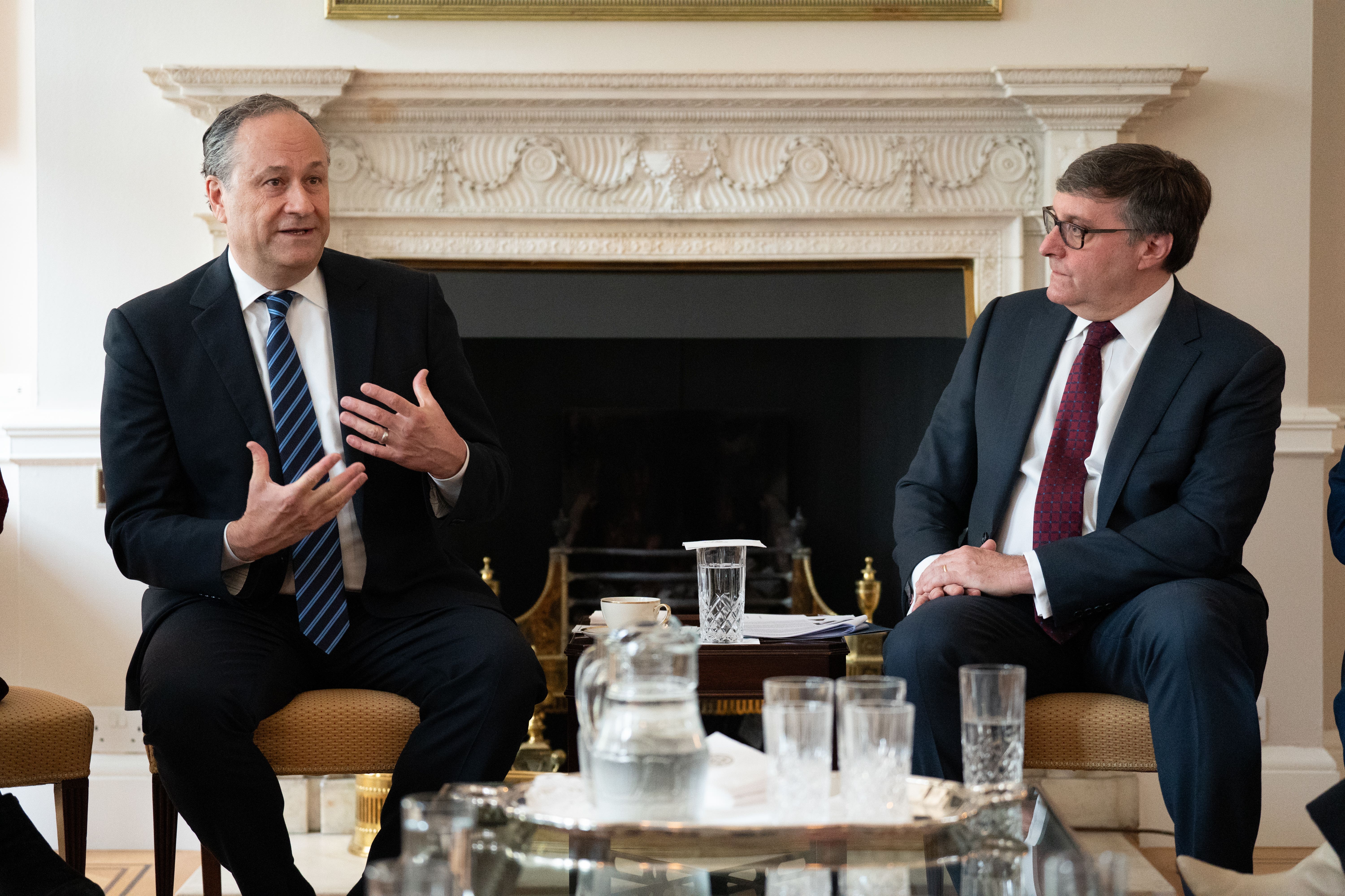 Douglas Emhoff, left, with Matthew Palmer of the US embassy (Stefan Rousseau/PA).