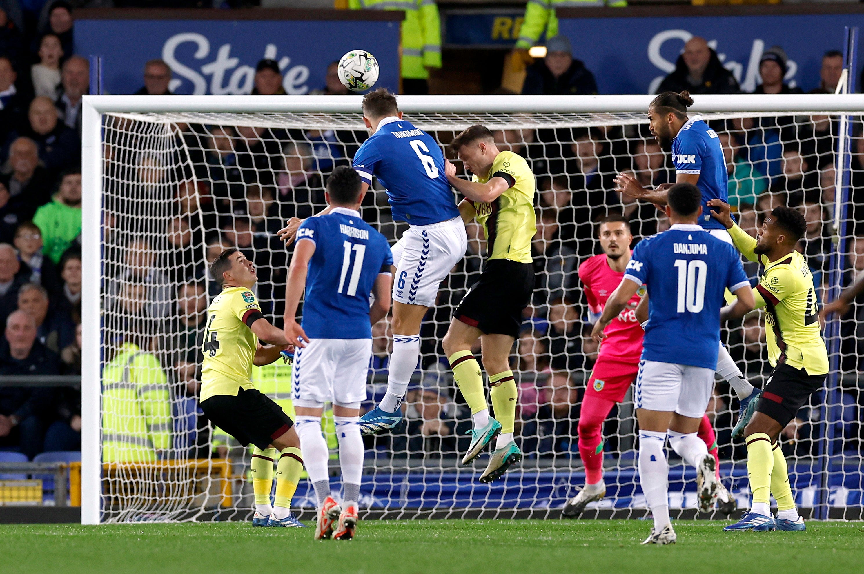 James Tarkowski opened the scoring with a fine header against his old club