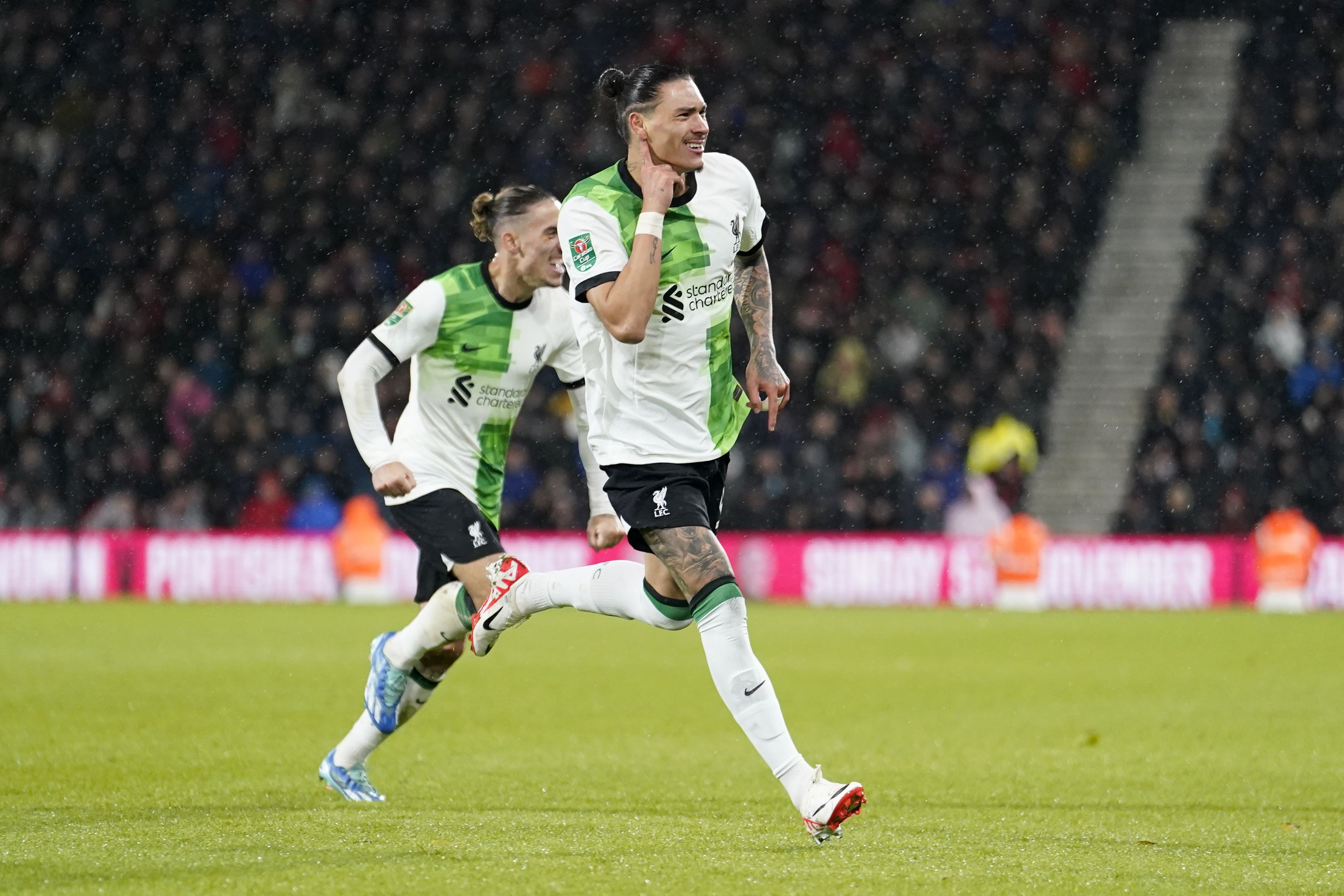 Darwin Nunez celebrates his winner (Andrew Matthews/PA)