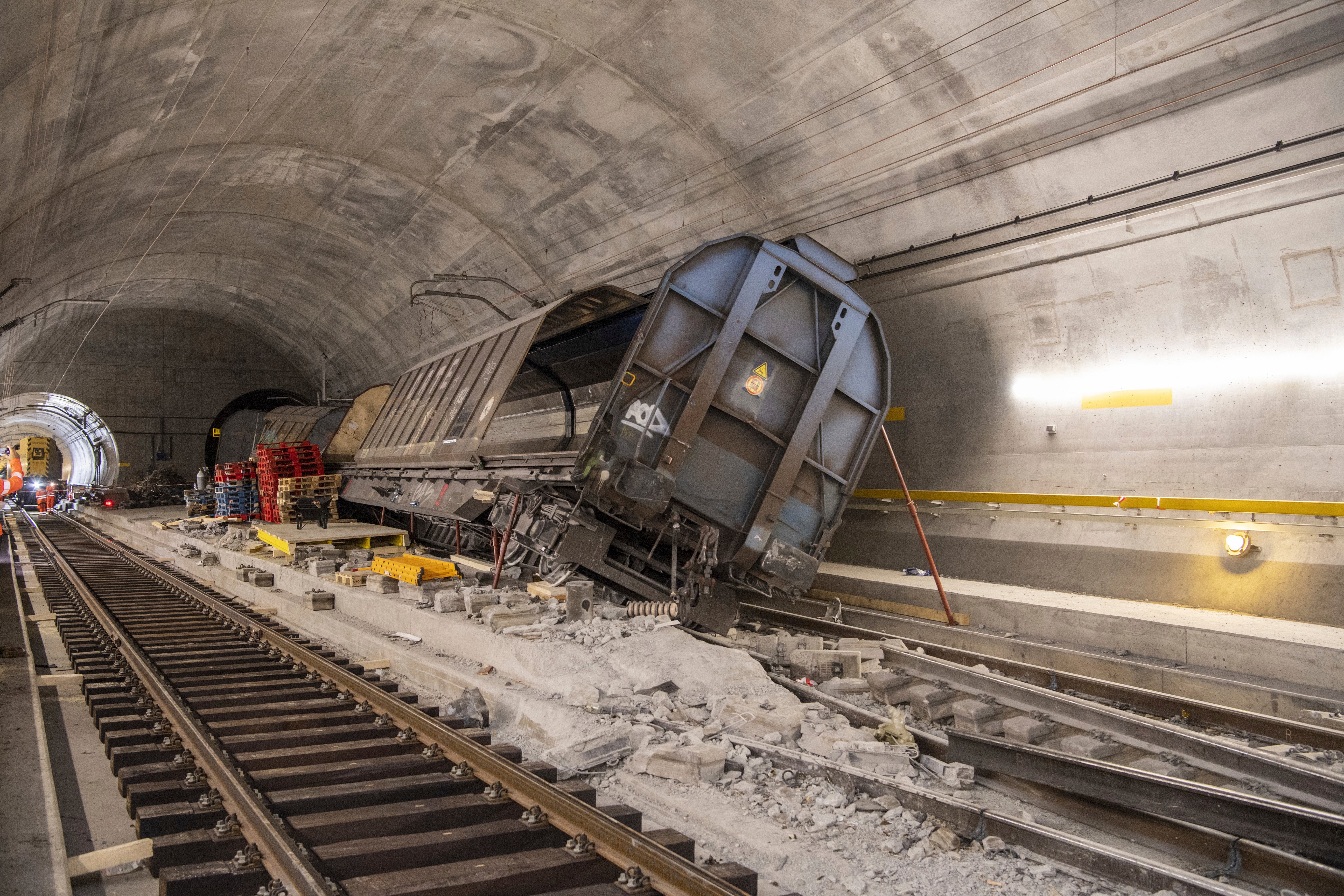 Off the rails: Derailed freight train in the Gotthard Base Tunnel in Switzerland