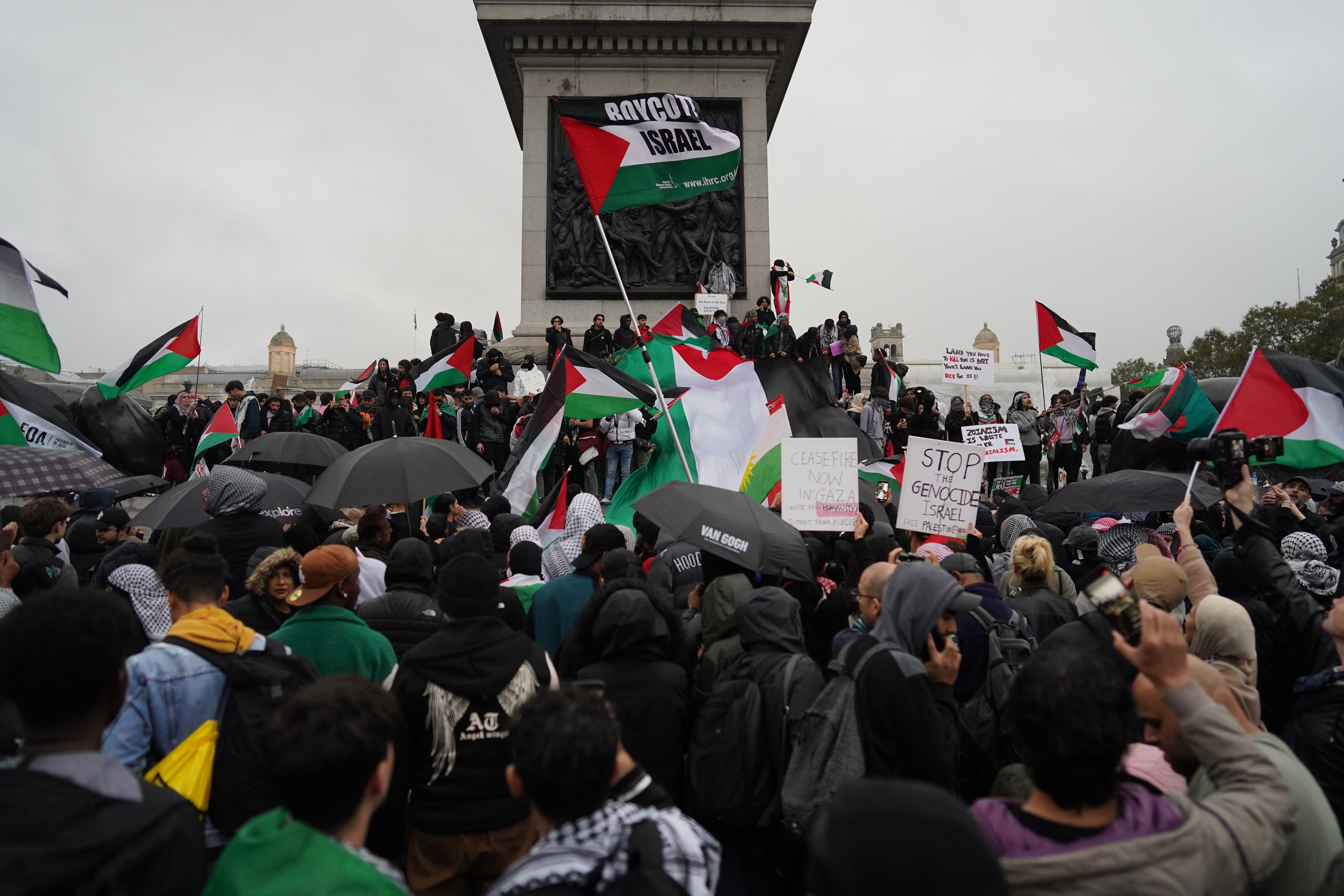 Protesters in Trafalgar Square, central London, during a pro-Palestine march (Stefan Rousseau/PA)