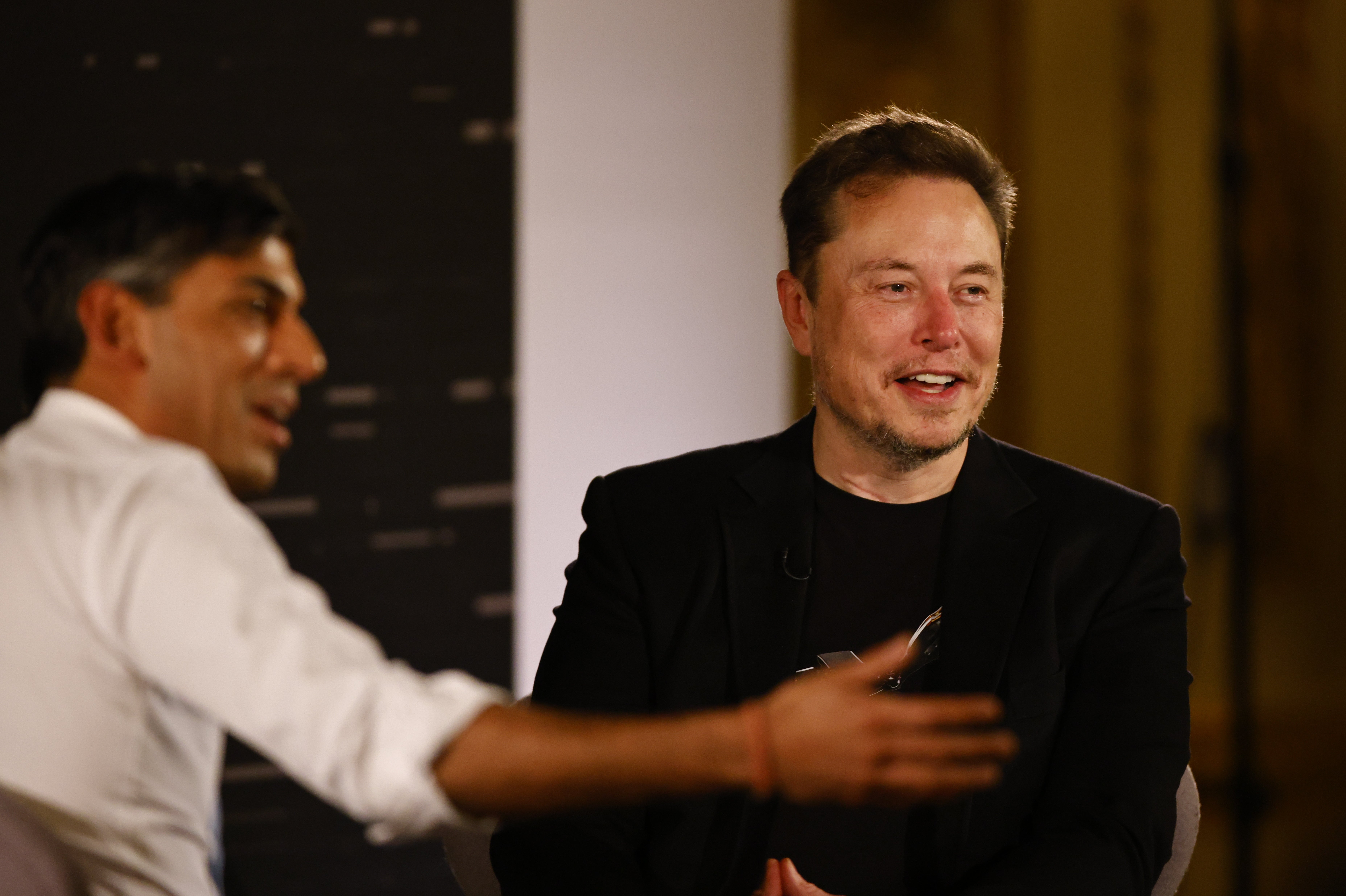 Rishi Sunak with Elon Musk at post-summit discussion