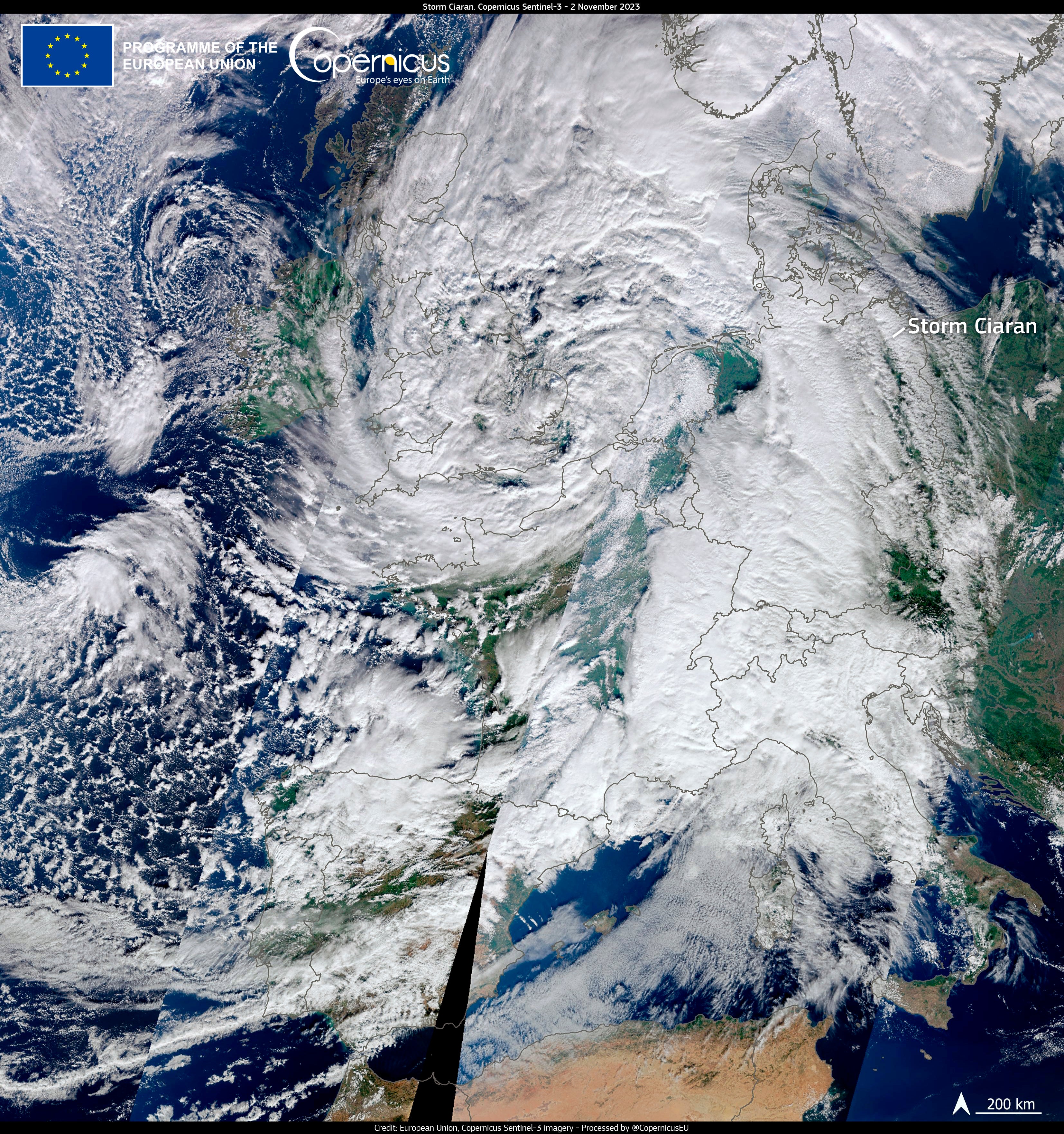 Satellite image shows Storm Ciarán swirling over Europe