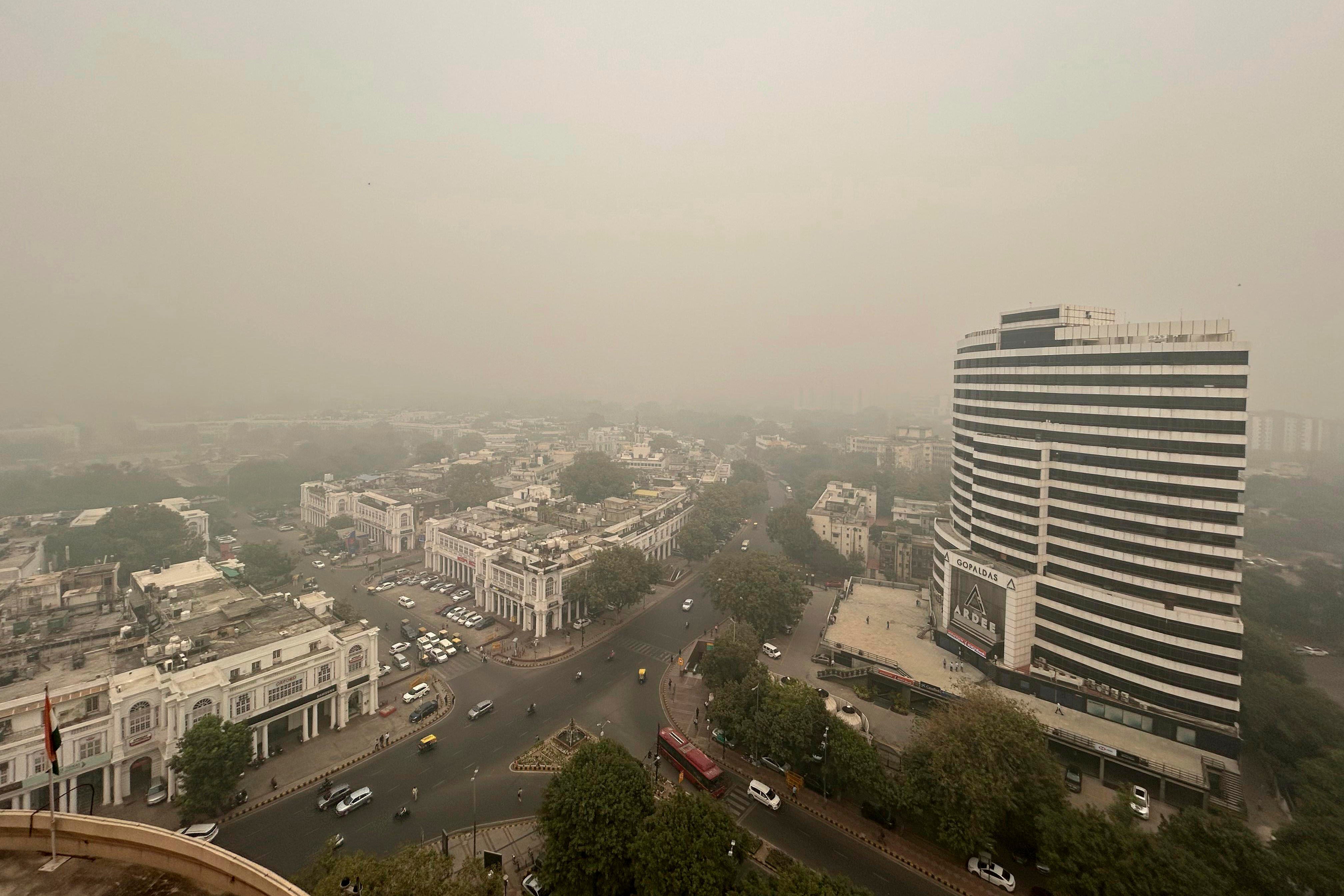 Smog hangs over the city skyline in New Delhi, India