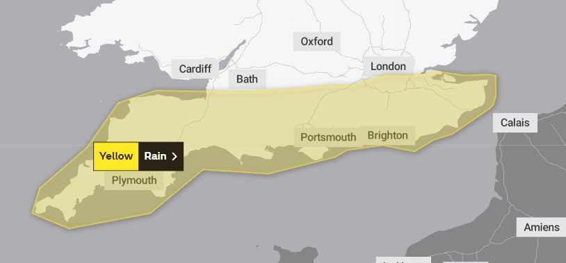 Weather warning covers parts of southern England for Saturday