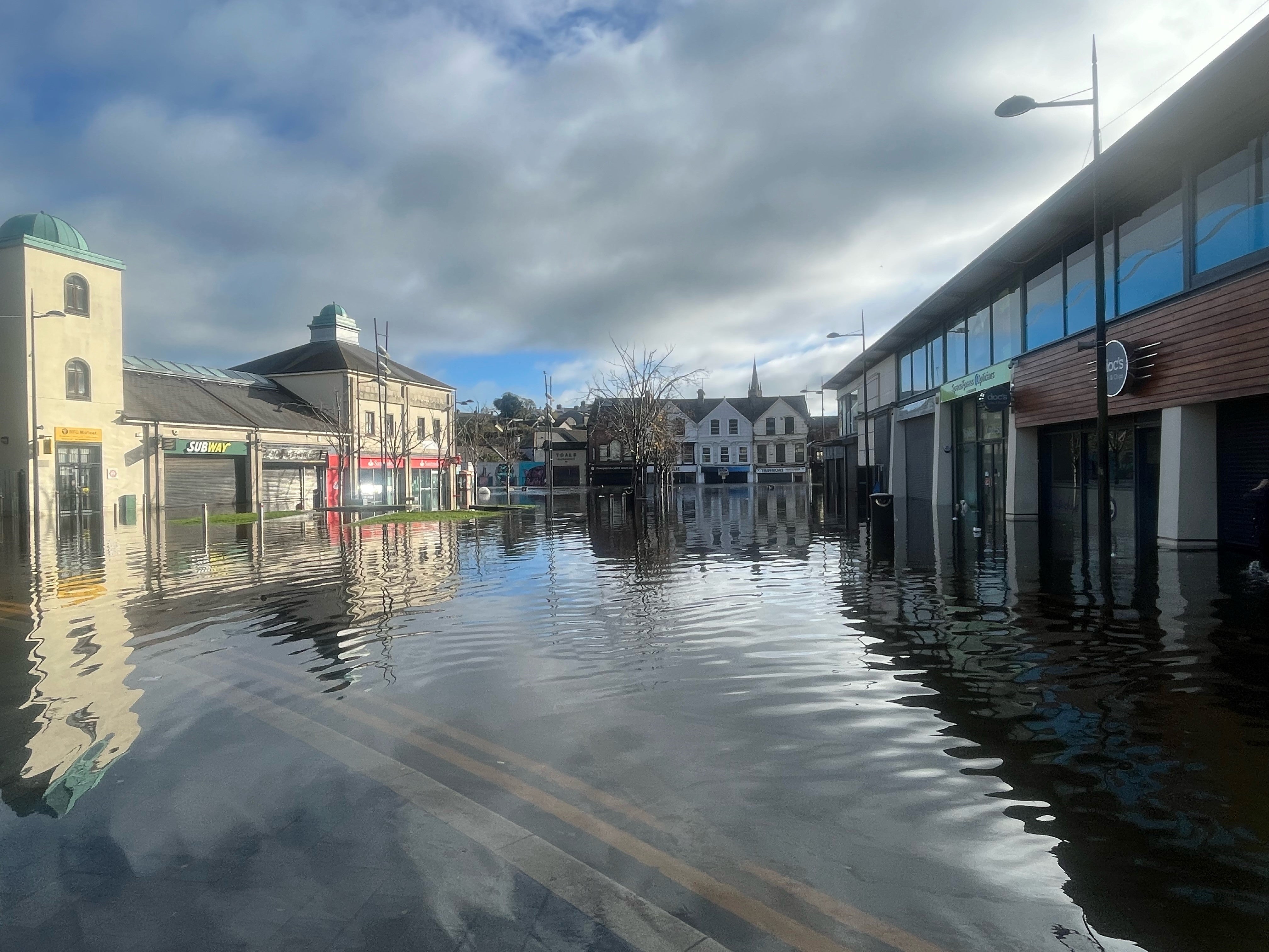 Flooding in the streets of Downpatrick. Business owners and residents in Downpatrick have said the town is left feeling "hopeless"