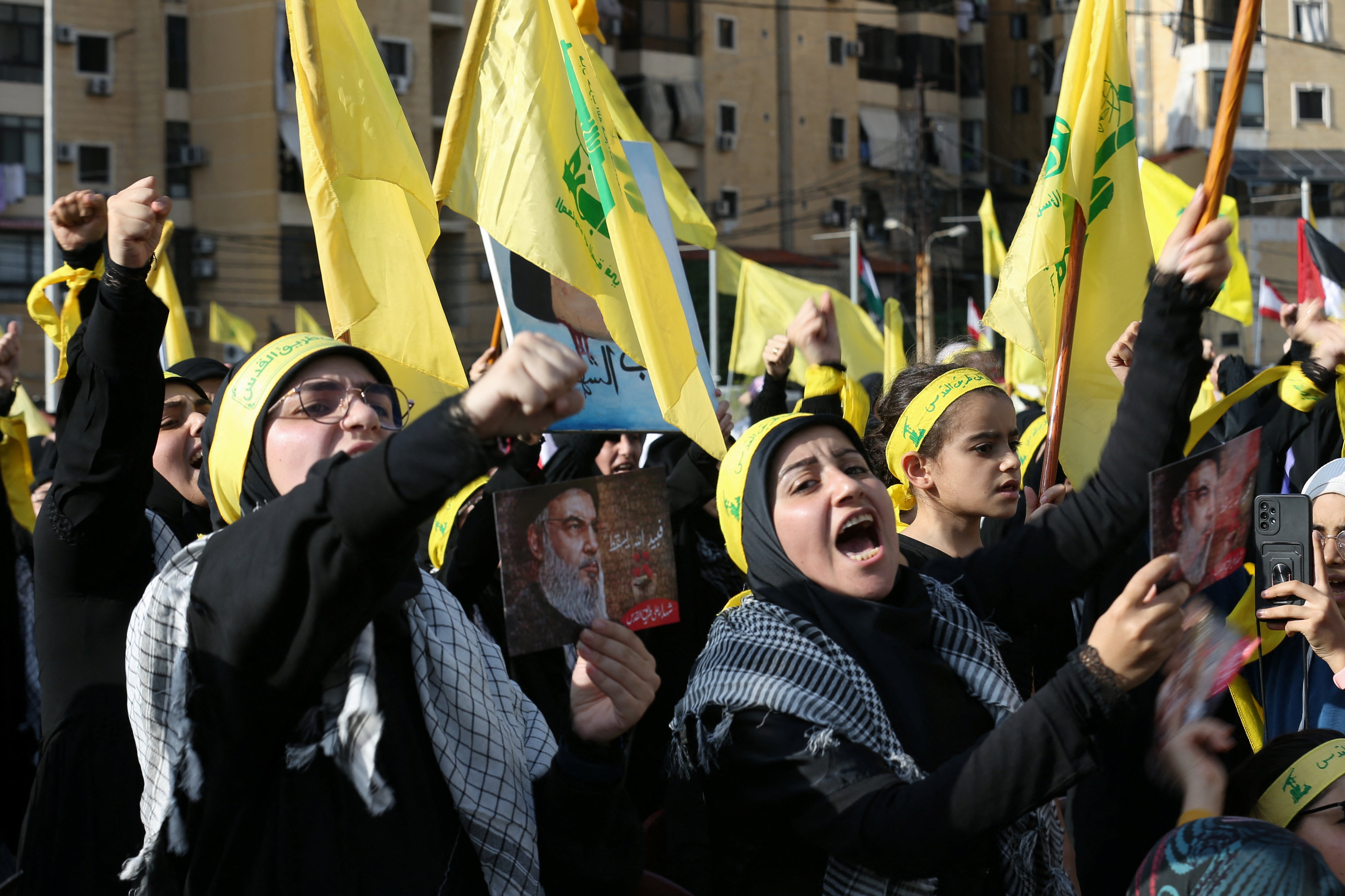 Supporters of Lebanon’s Hezbollah leader Hassan Nasrallah in Beirut