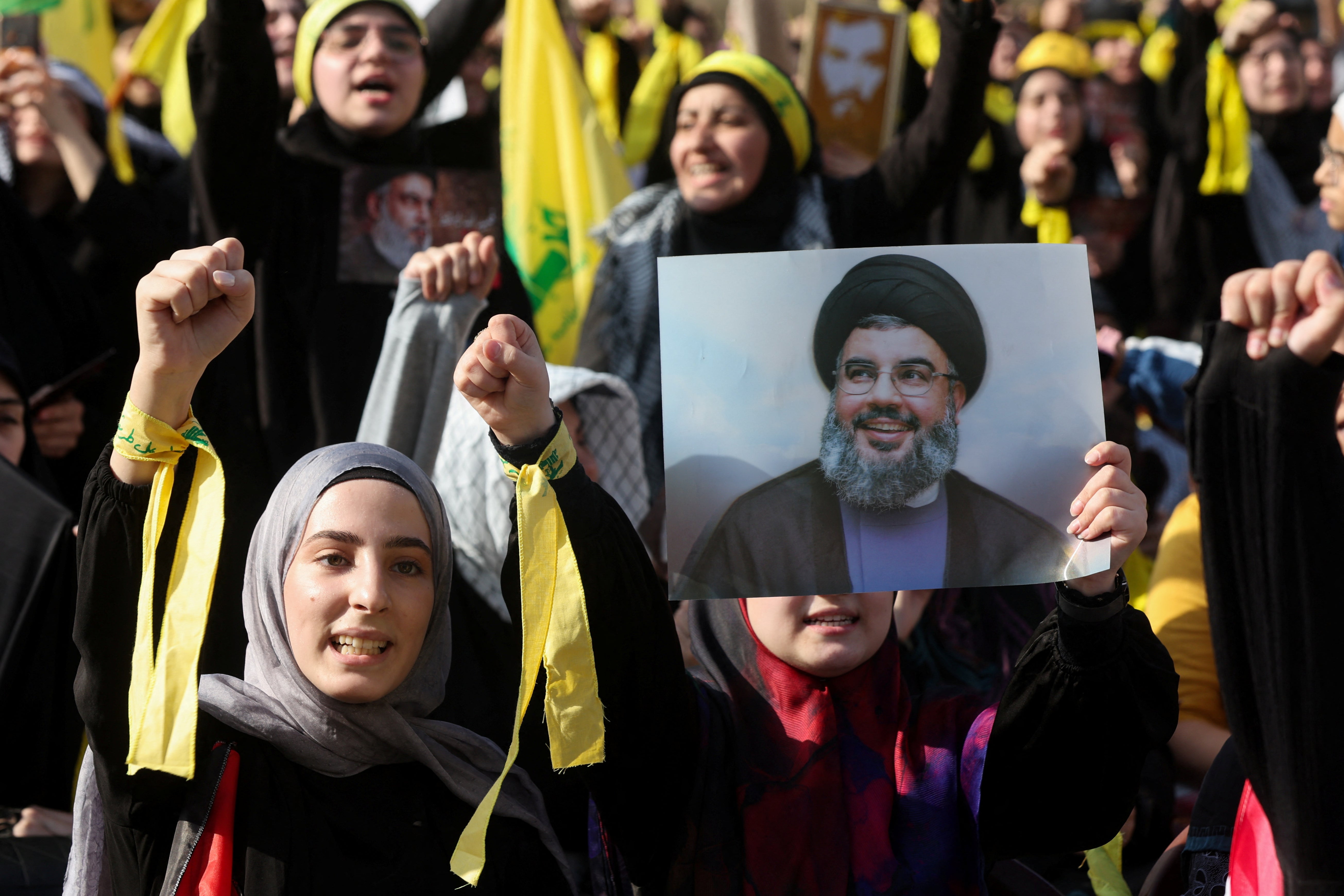 Hezbollah supporters gather to hear Hassan Nasrallah speak