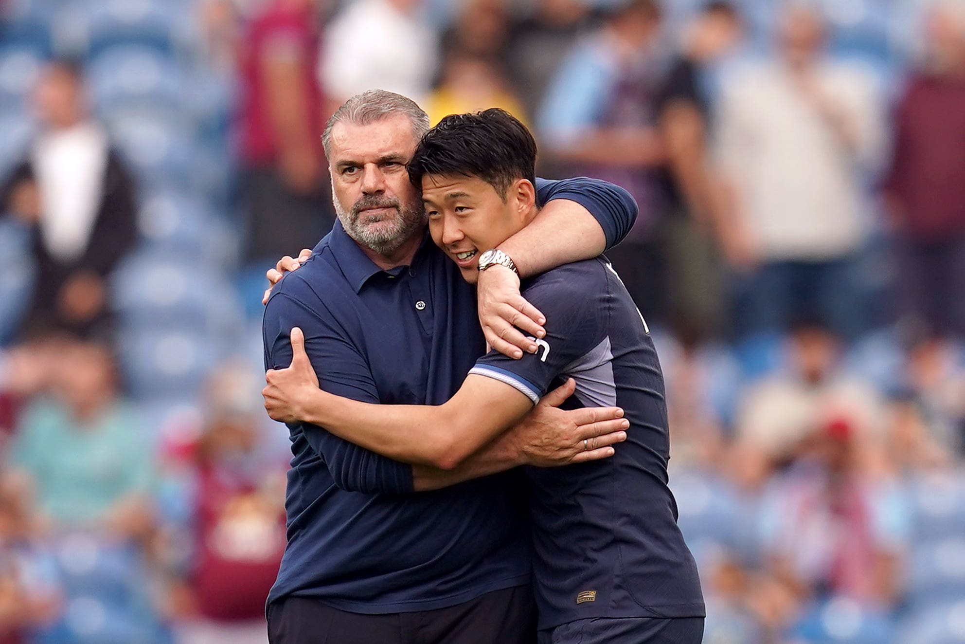 Ange Postecoglou with Tottenham captain Son Heung-min (Nick Potts/PA)