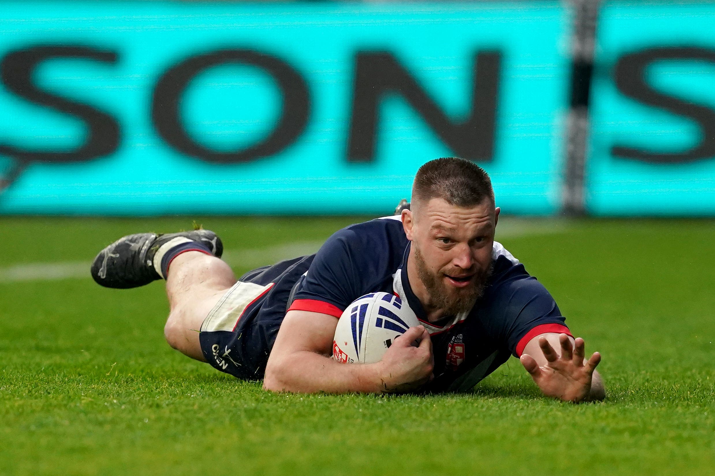 Elliott Whitehead scores England’s third try (Martin Rickett/PA)