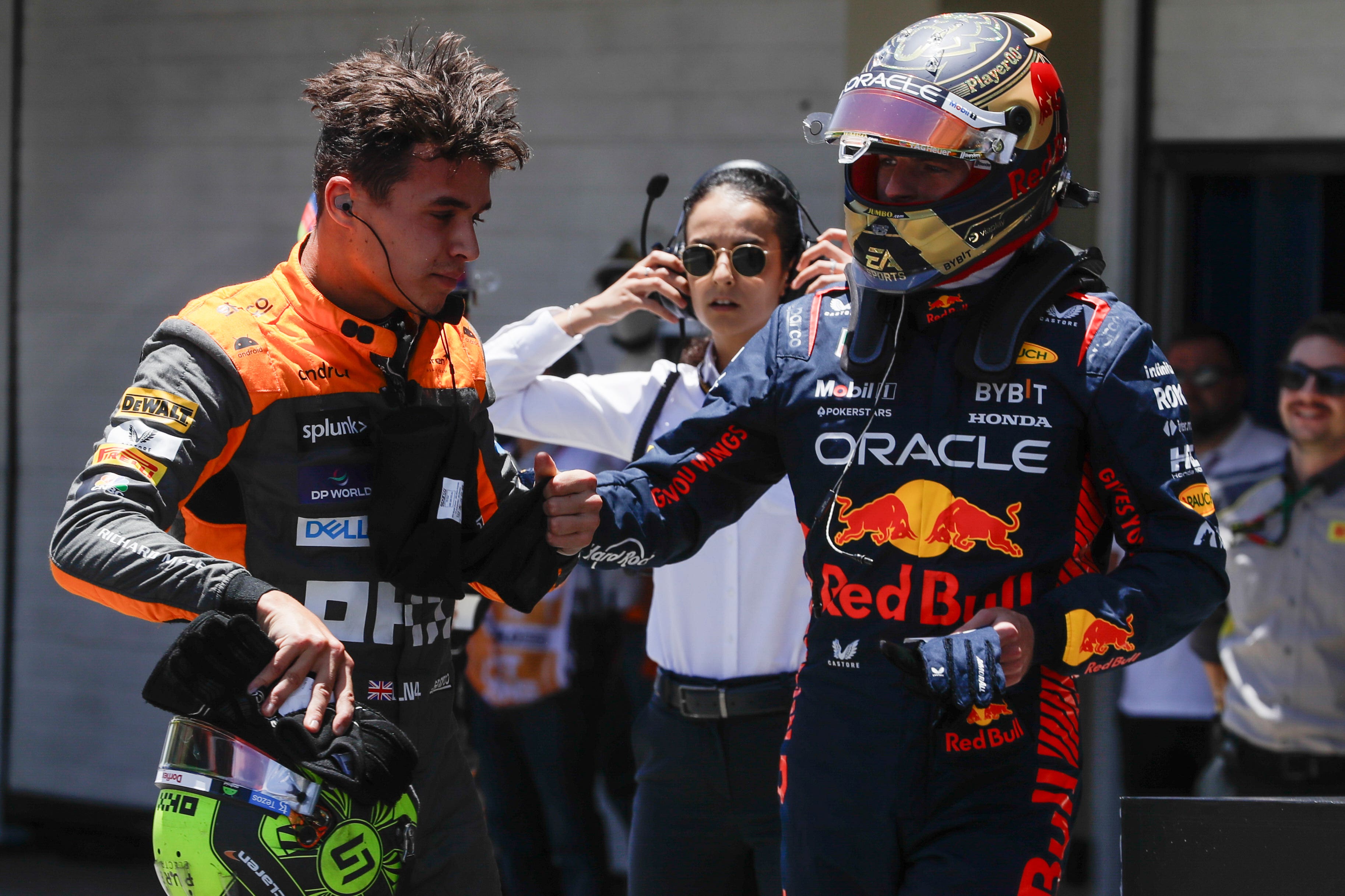 Max Verstappen passed Lando Norris at the first corner (AP Photo/Marcelo Chello, Pool)