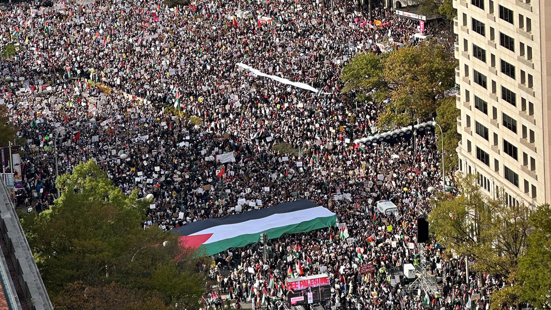 Thousands rally in DC in support of Palestinians and ceasefire in Gaza