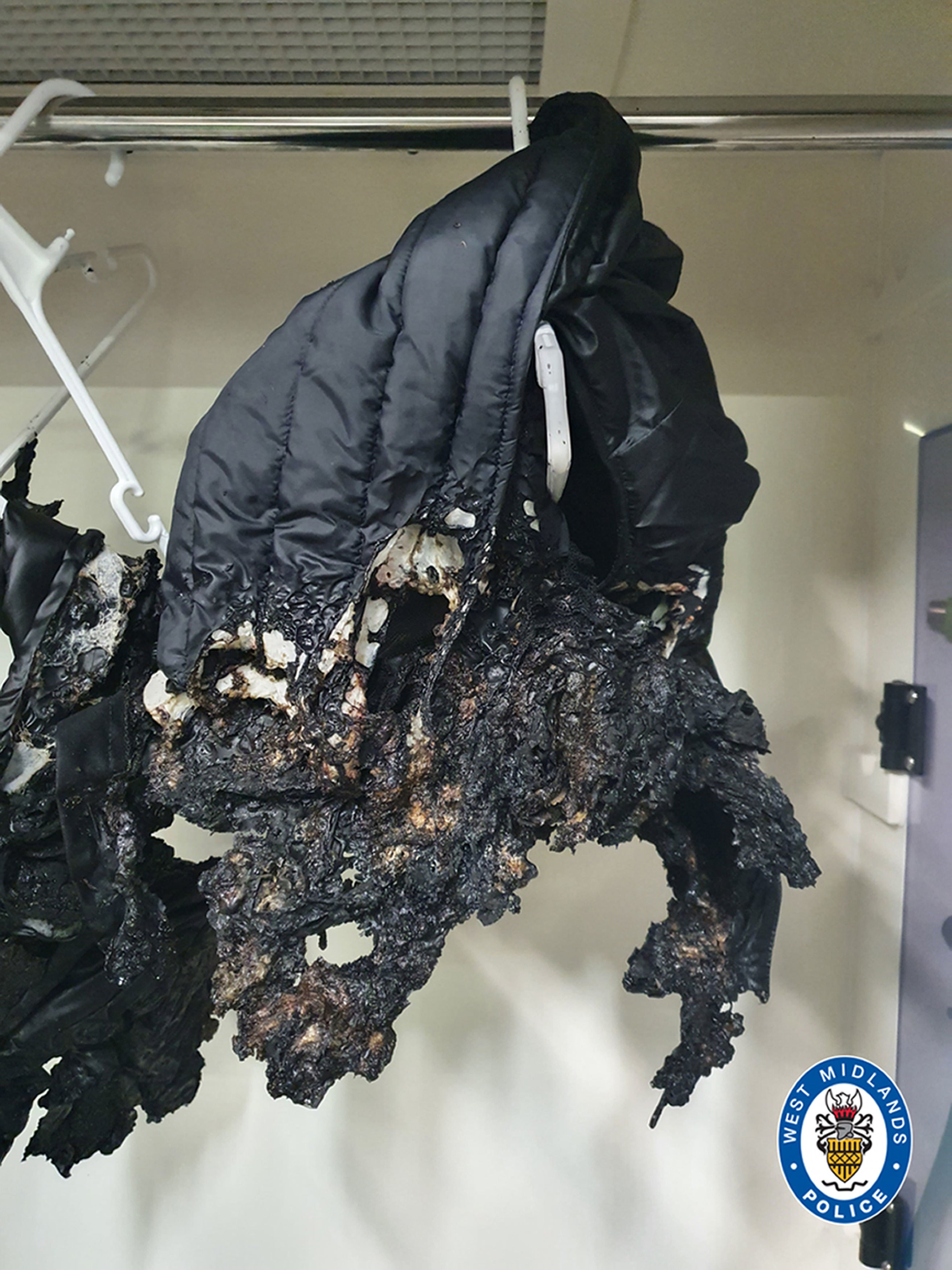 Burnt clothing from Mohammed Rayaz after the attack by Mohammed Abbkr