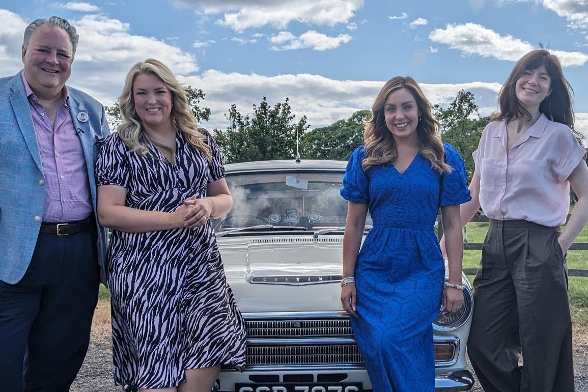 Sara Davies, centre left, and Amy Dowden, centre right, will compete against each other in Celebrity Antiques Road Trip (BBC/STV/PA)