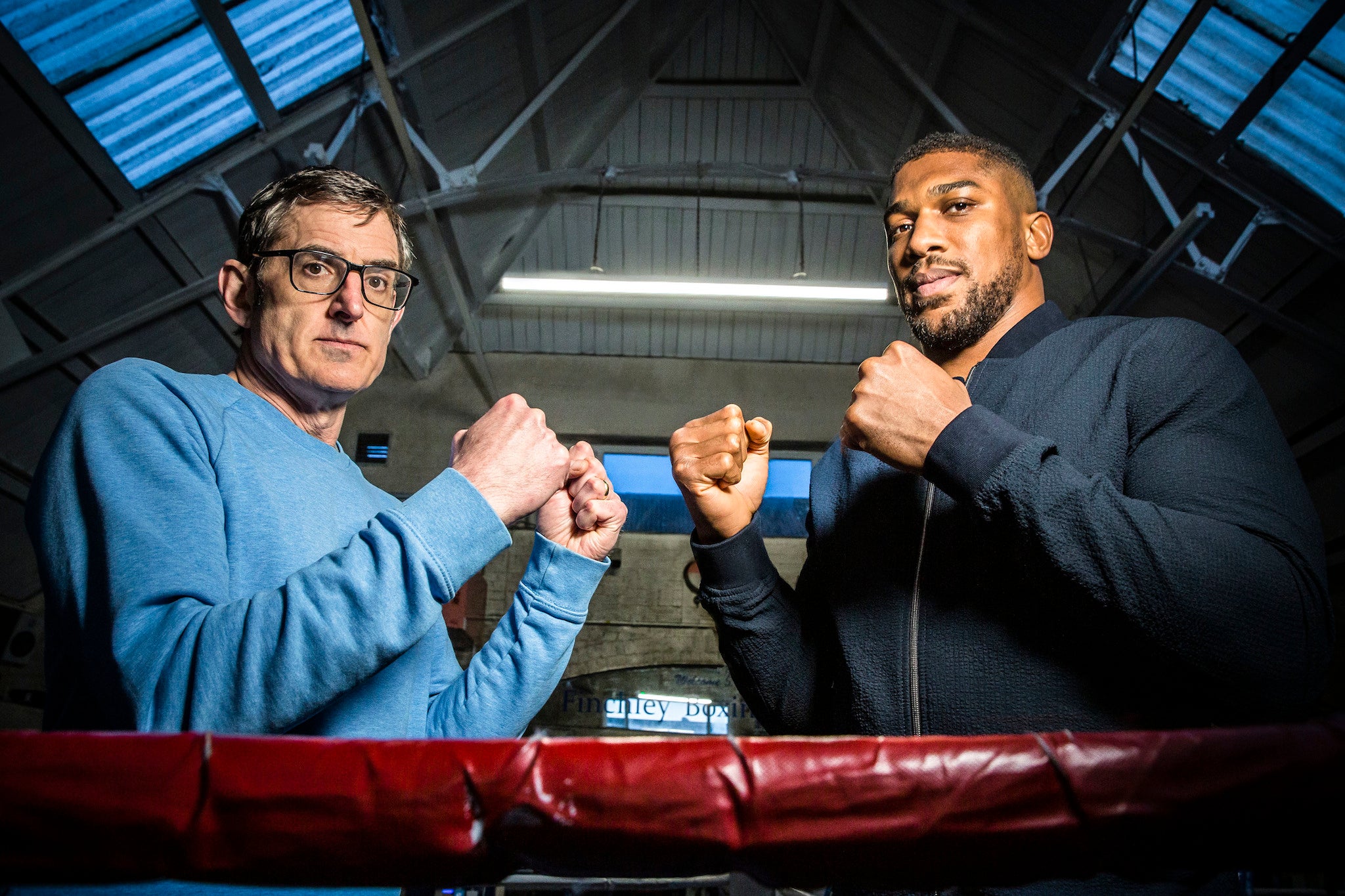 Theroux, left, and Joshua at Finchley & District Amateur Boxing Club