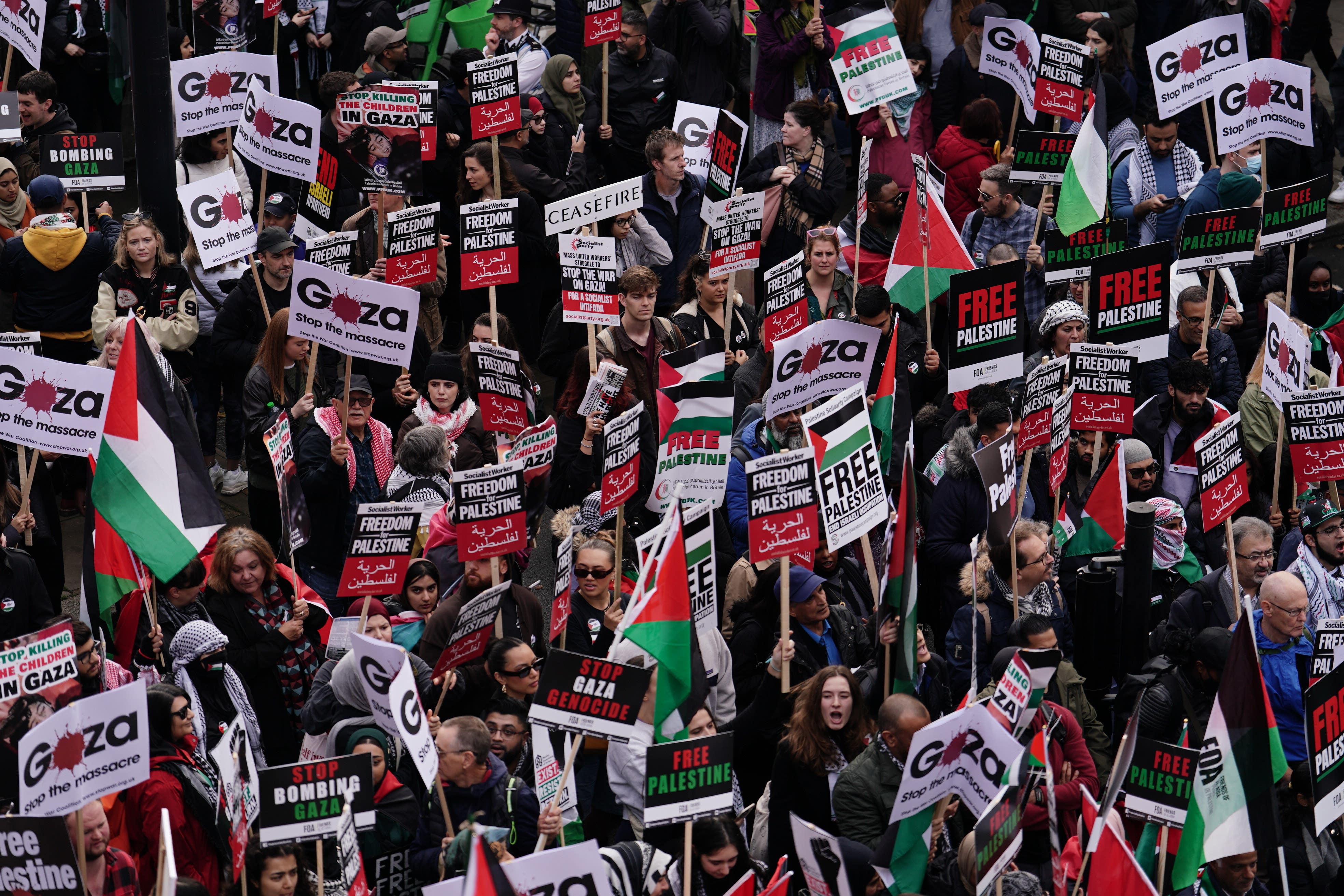 Protesters during a pro-Palestine march organised by Palestine Solidarity Campaign in central London