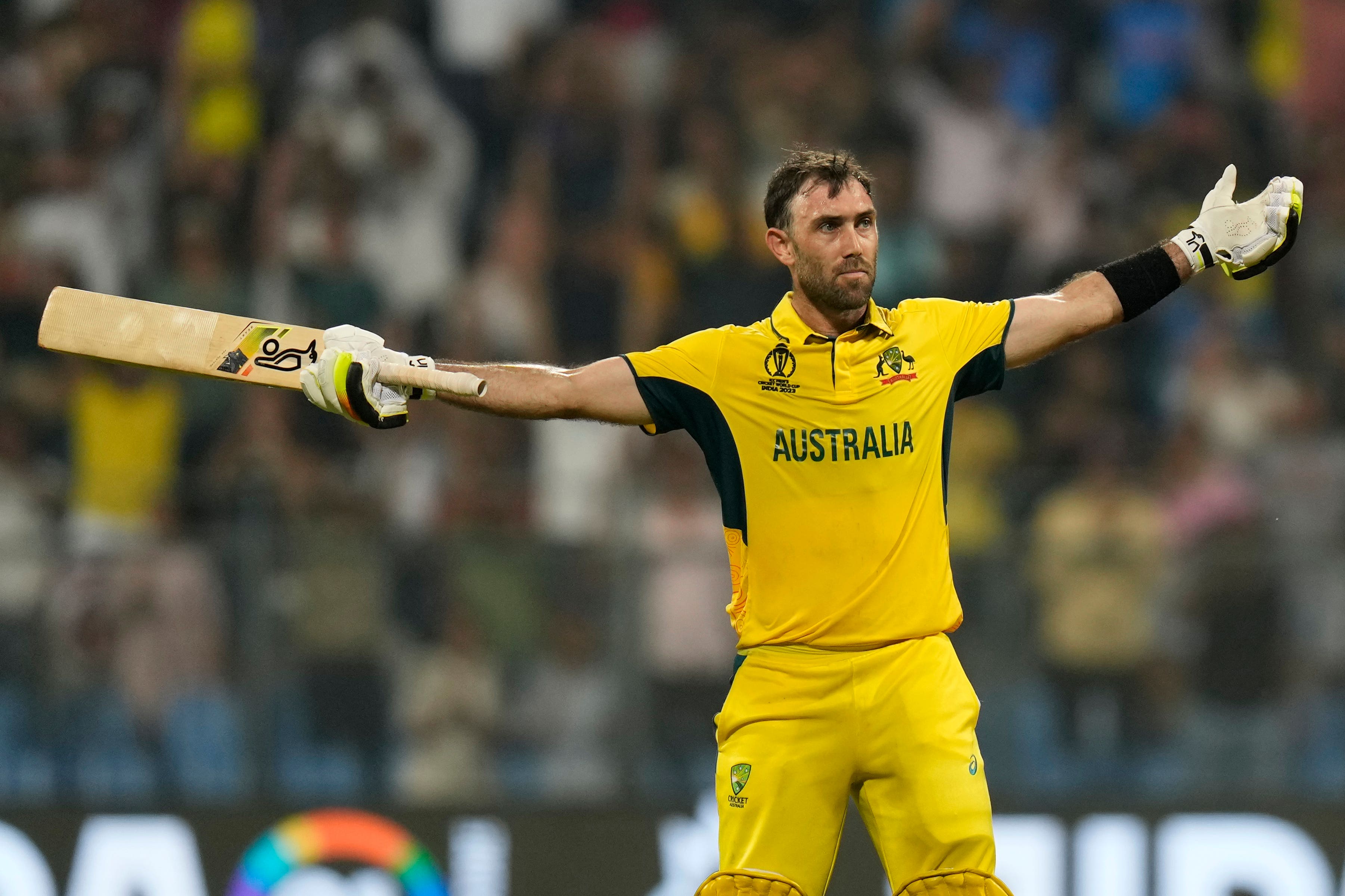 Australia’s Glenn Maxwell celebrates (Rajanish Kakade/AP)