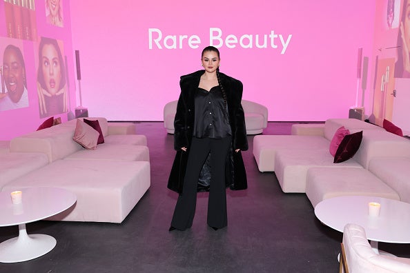 Selena Gomez celebrates the launch of Rare Beauty's Soft Pinch Tinted Lip Oil Collection on March 29, 2023 in New York City