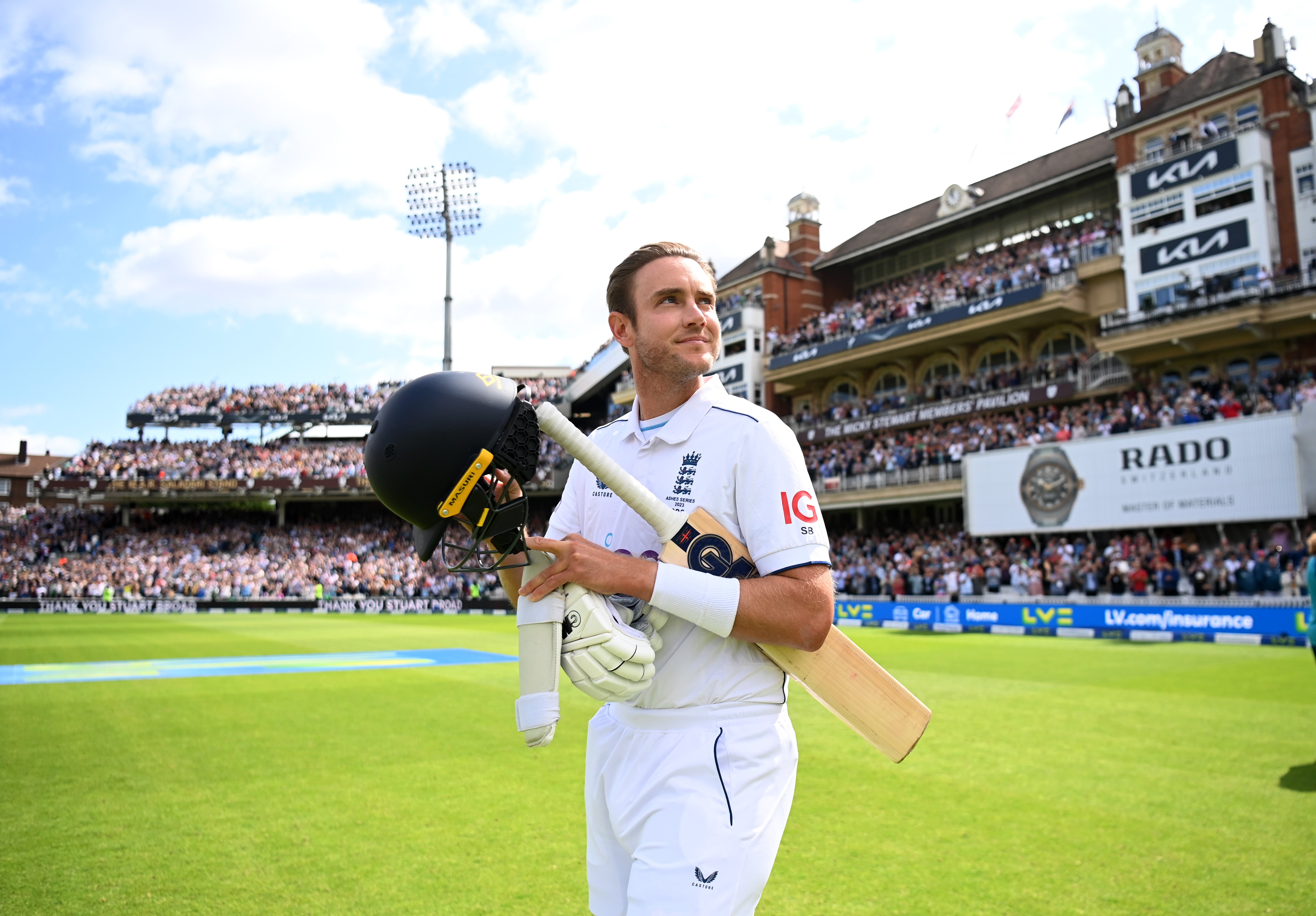 Stuart Broad walks out at The Oval during his final Test match for England