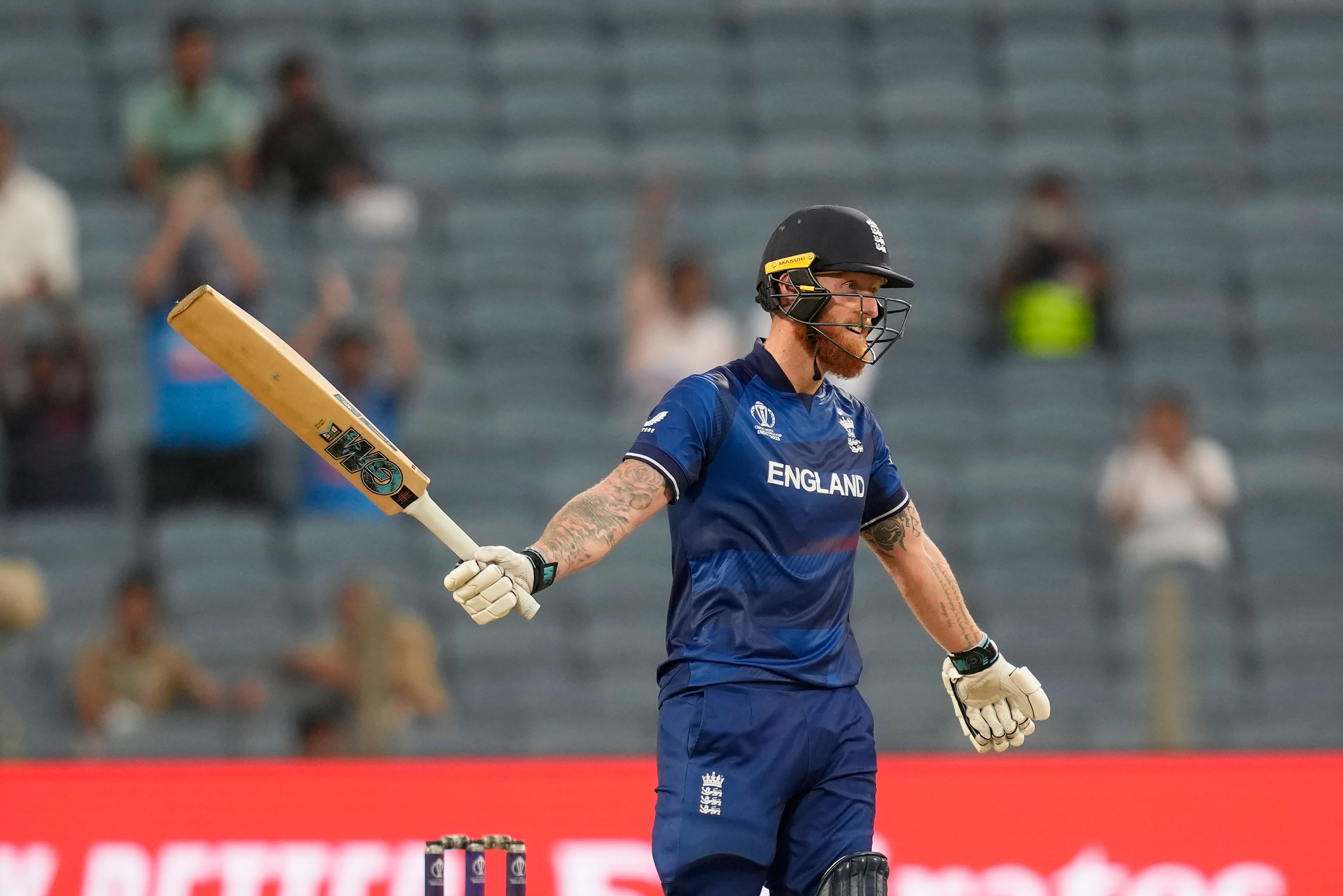 England’s Ben Stokes celebrates his century (Rafiq Maqbool/AP).