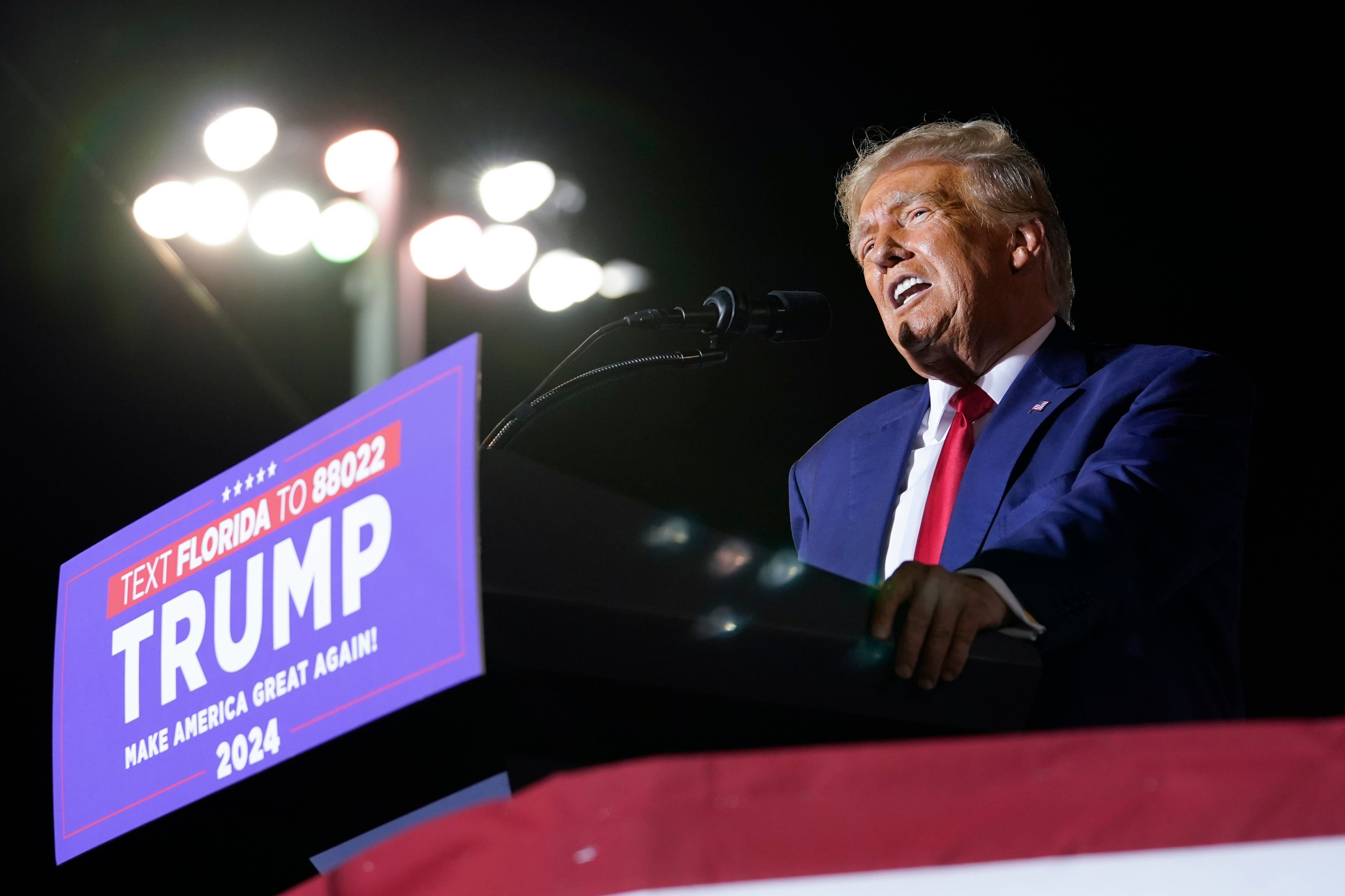 Former President Donald Trump speaks at a campaign rally in Hialeah