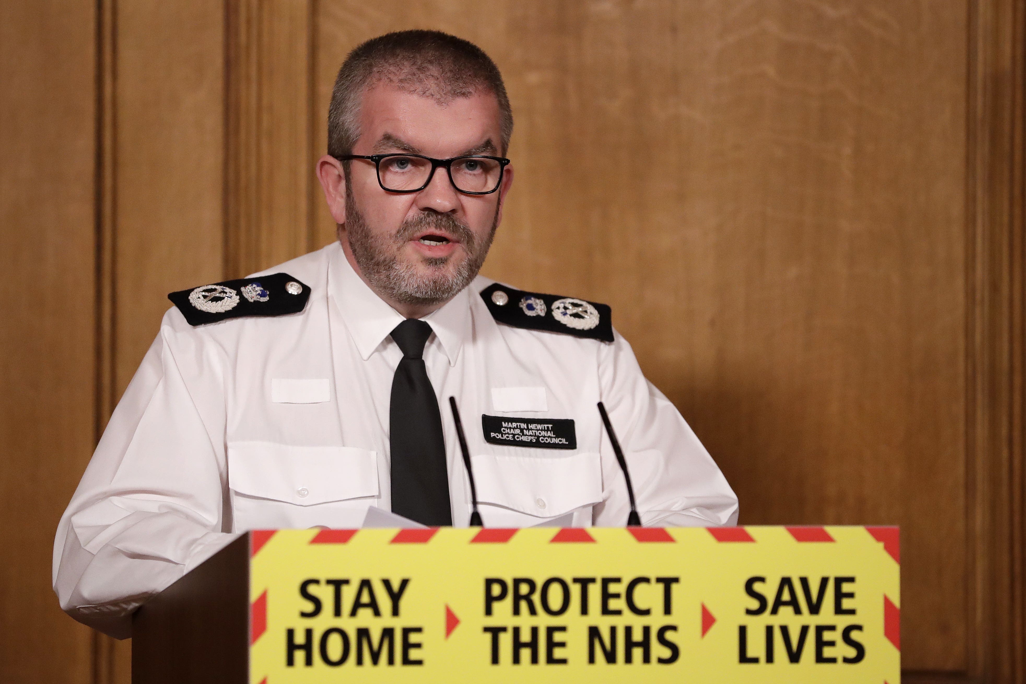 Martin Hewitt, former chair of the National Police Chiefs’ Council during a Covid briefing (Matt Dunham/PA)