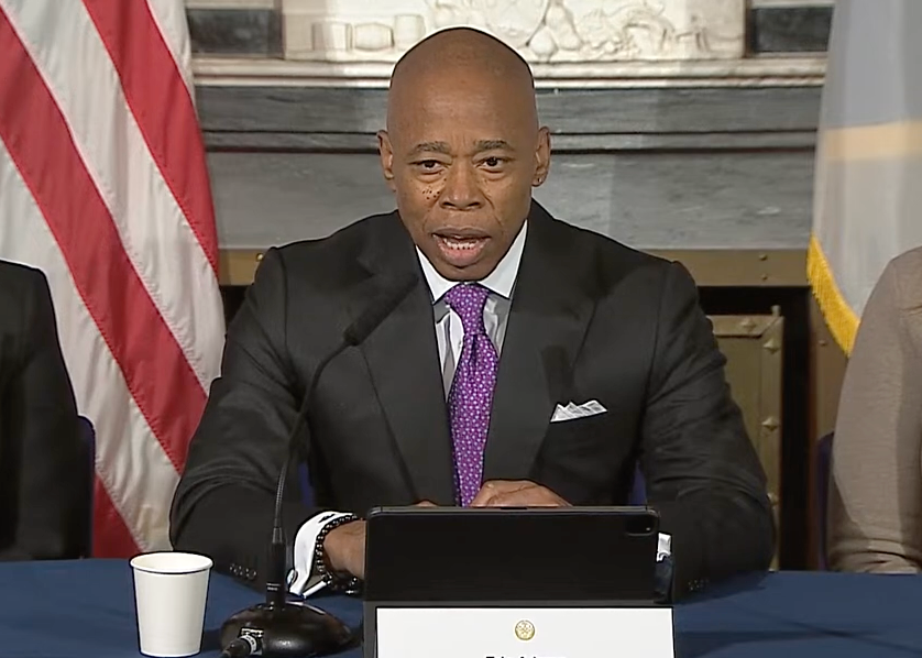 New York City mayor Eric Adams discusses a federal investigation into his 2021 campaign at a press conference on 8 November