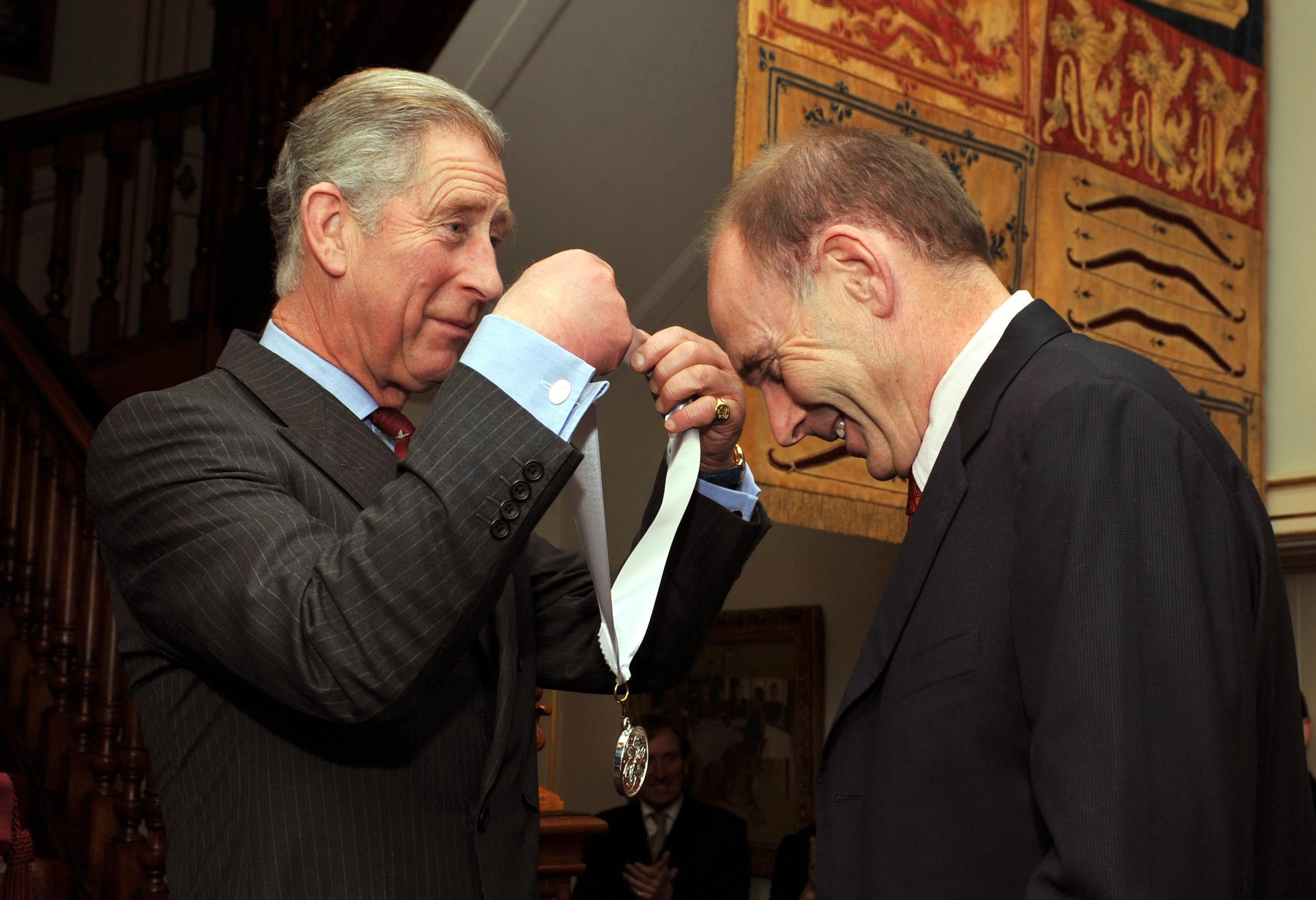 The Prince of Wales with Roger De Haan CBE, as he presents him with the Prince of Wales Medal for Arts Philanthropy at Clarence House in central London in 2008