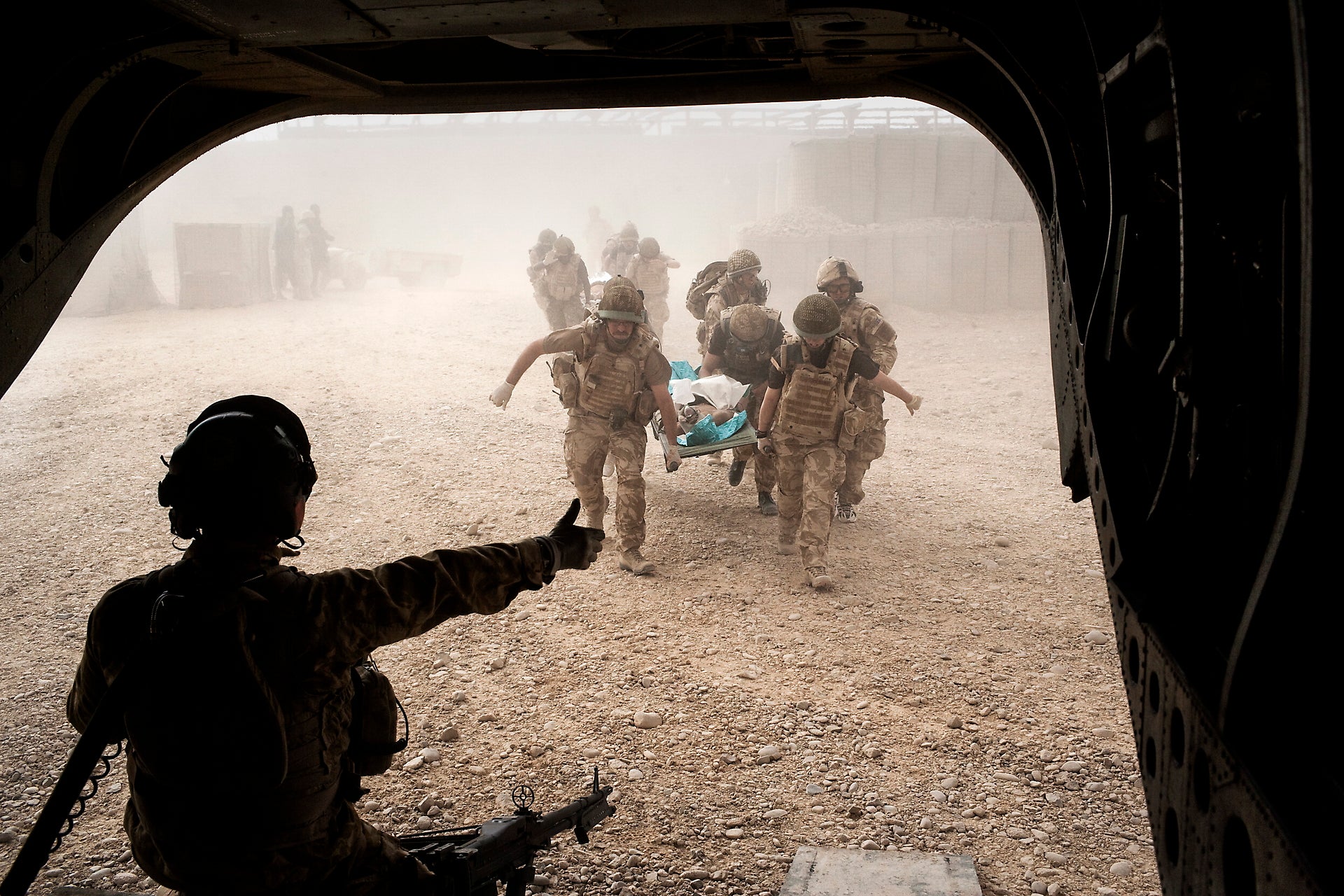 The view from the back of her Chinook helicopter where she saved thousands of soldiers in Afghanistan