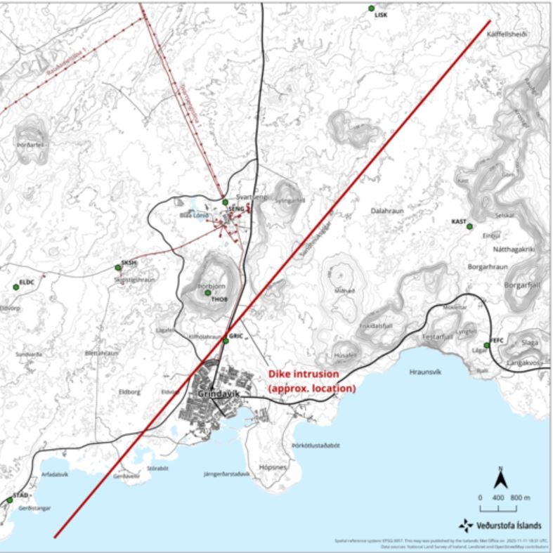 A danger zone has been defined based on the location of the magma tunnel